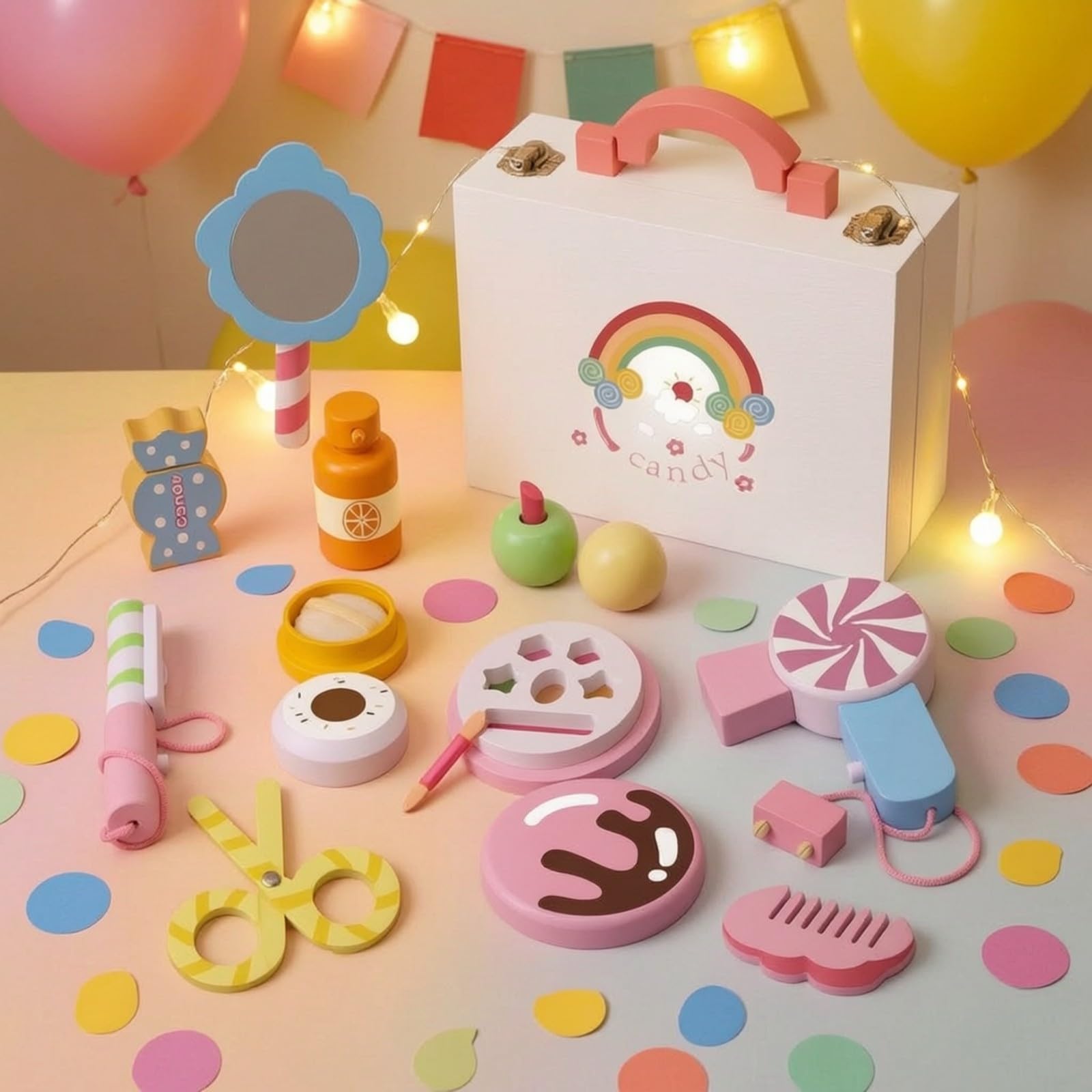 Kit di Trucchi in Legno Finto | Valigetta Trucchi Bambina, Sicuro, per Asilo, Bambine, Bambini