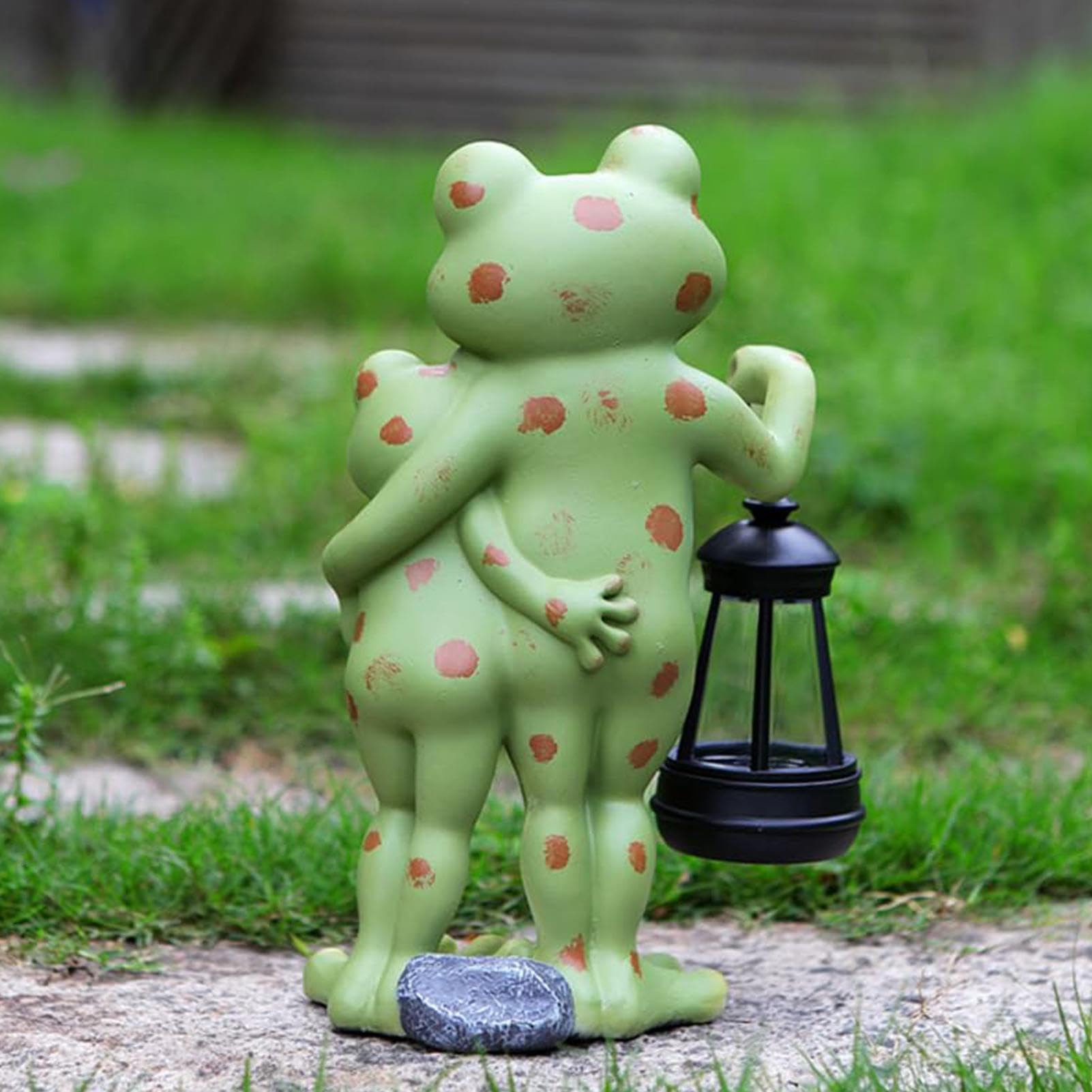 Statua da Giardino Rana Solare Carina Figurina in Resina con Lanterna | Statua da Esterno a Luce Solare Terrazzo Cortile Patio Aiuola Prato Sentiero