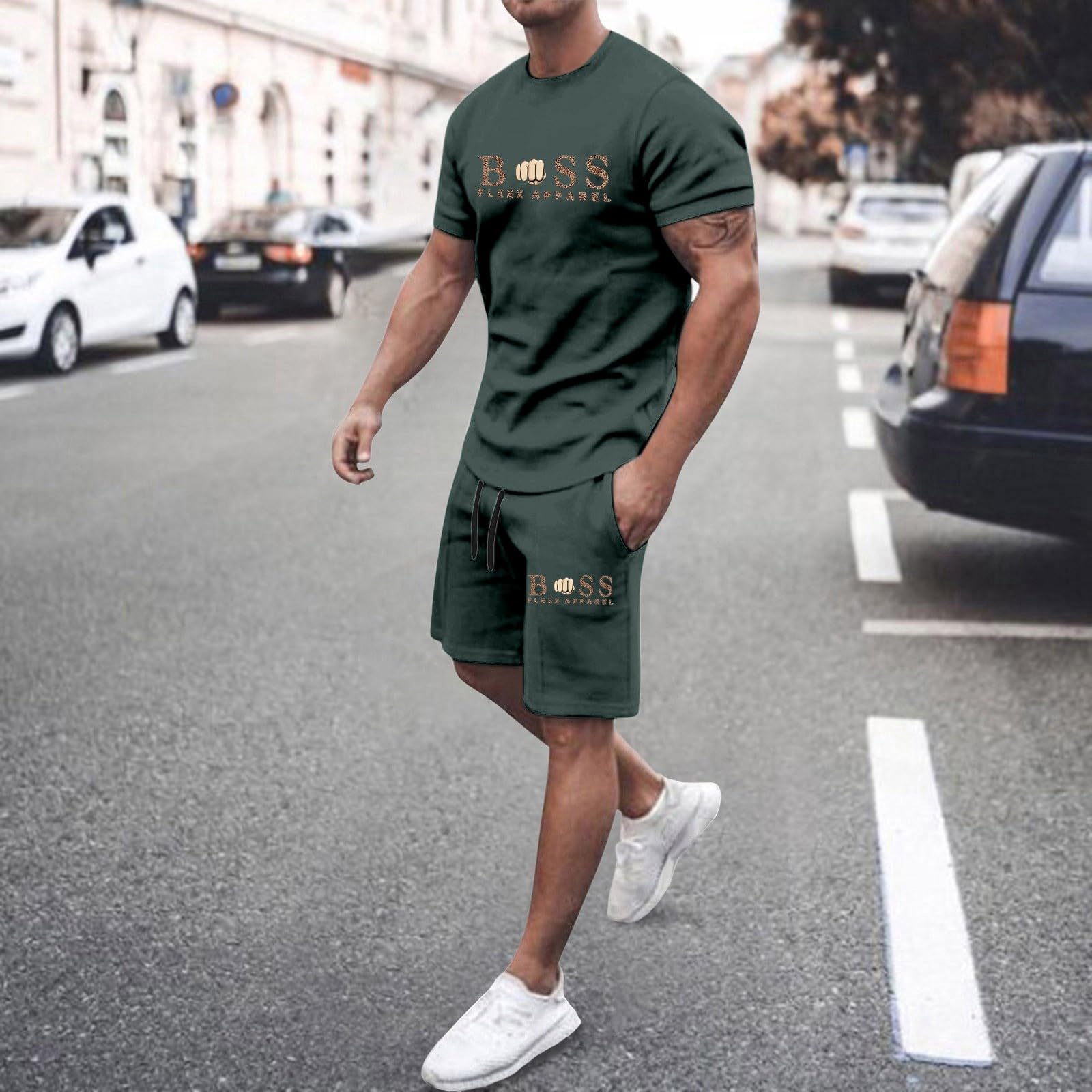 Chándal para hombre, traje deportivo holgado, cómodo, transpirable, conjunto de 2 piezas con camisetas y pantalones deportivos, traje de fitness elástico, ropa de calle, ropa de calle, ropa de