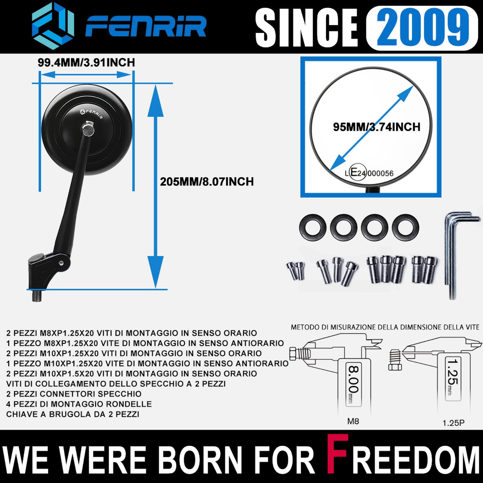 FENRIR Omologati Nero CNC Specchietti Moto Specchietto Retrovisore Specchi Retrovisori per Retrò Scrambler Monster Z900RS Z650RS V7 XSR700 XSR900 CB300R CB650R CB1000R REBEL RNINET R12NINET R12 SV650