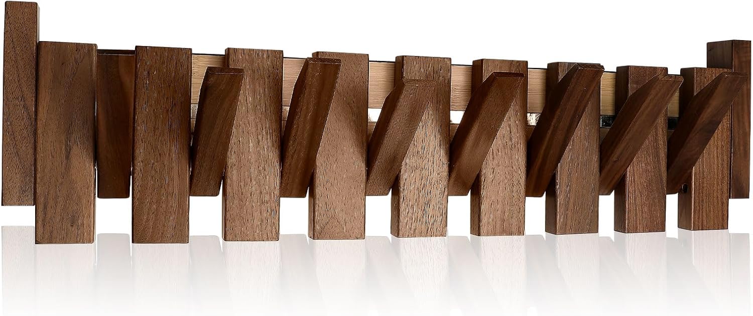 Wooden Coat Rack Hanger Wall Mount with 10 Hooks Wall Mounted Coat Rack Coat Rack Wall Mount Made of Walnut Wood
