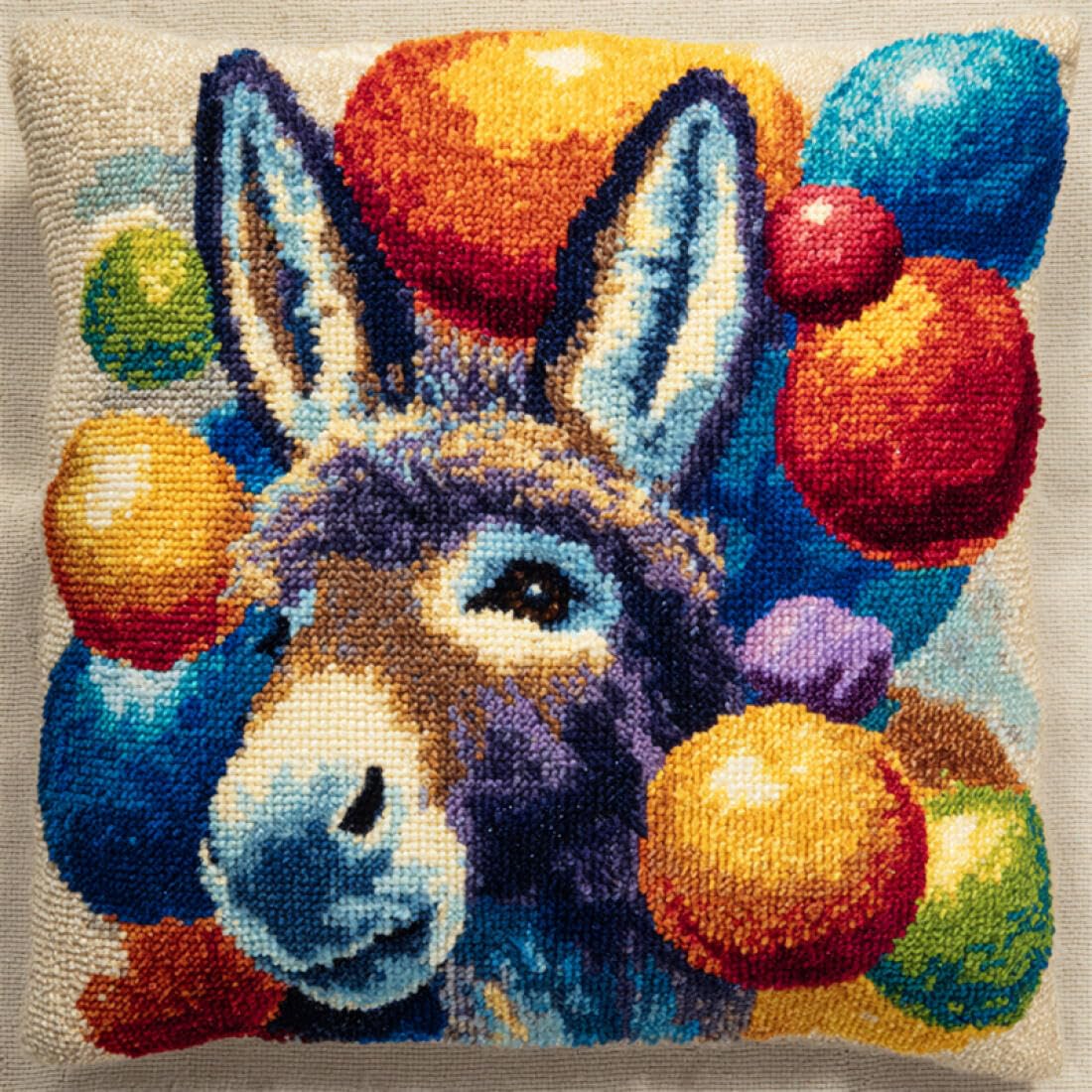 Kitquiver Animal Latch Hook Kits for Adults Fantasy Donkey Crochet Needlework Crafts with Latch Hook Tool for Adults DIY Handmade Home Cushion Kits Decor 17x17In
