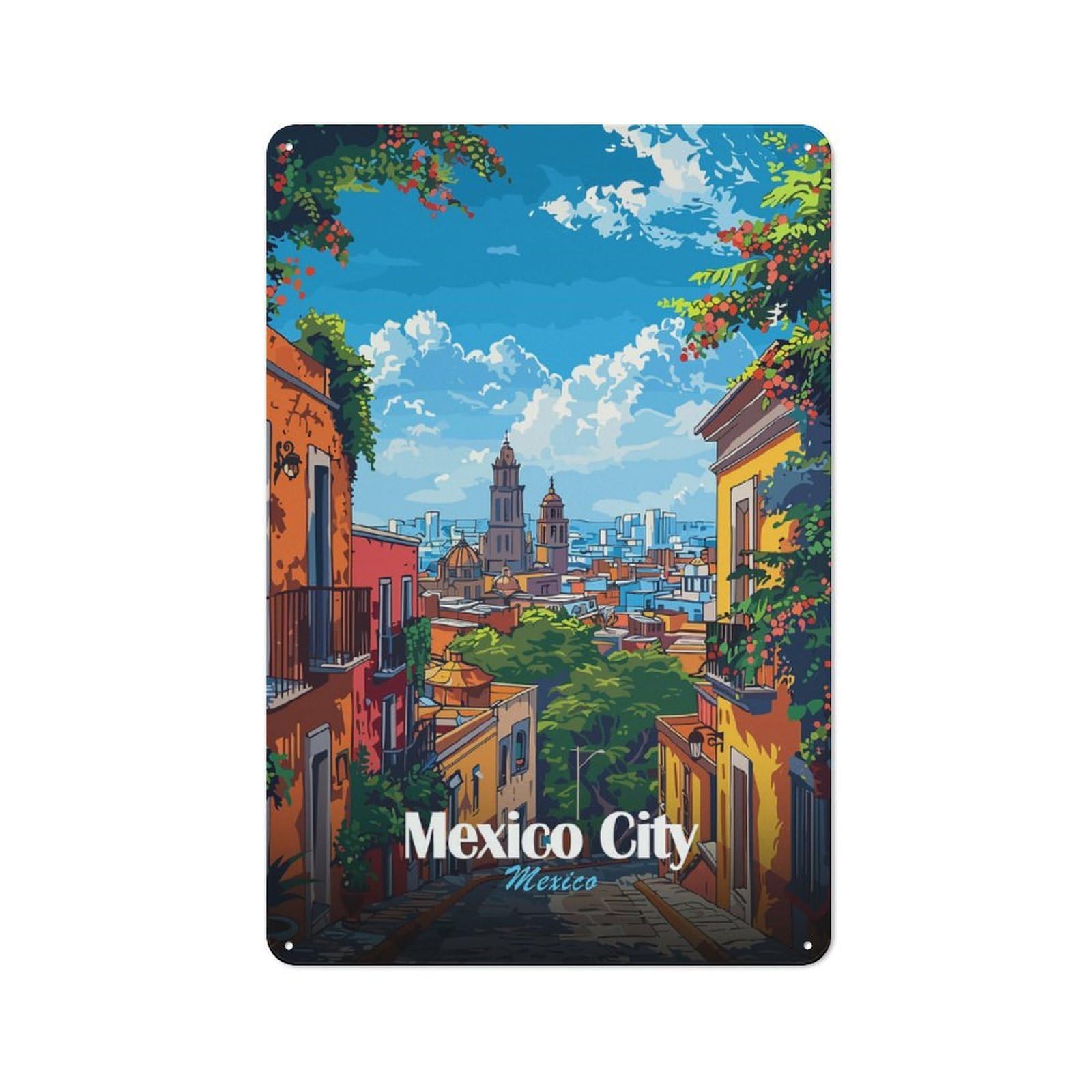 Junmoney Style-14 Garage Style Decorative Metal Plaque 30X20cm Featuring Mexico City Skyline, Garage Wall Decor For Garage, Workshop, Shed Or Utility Room