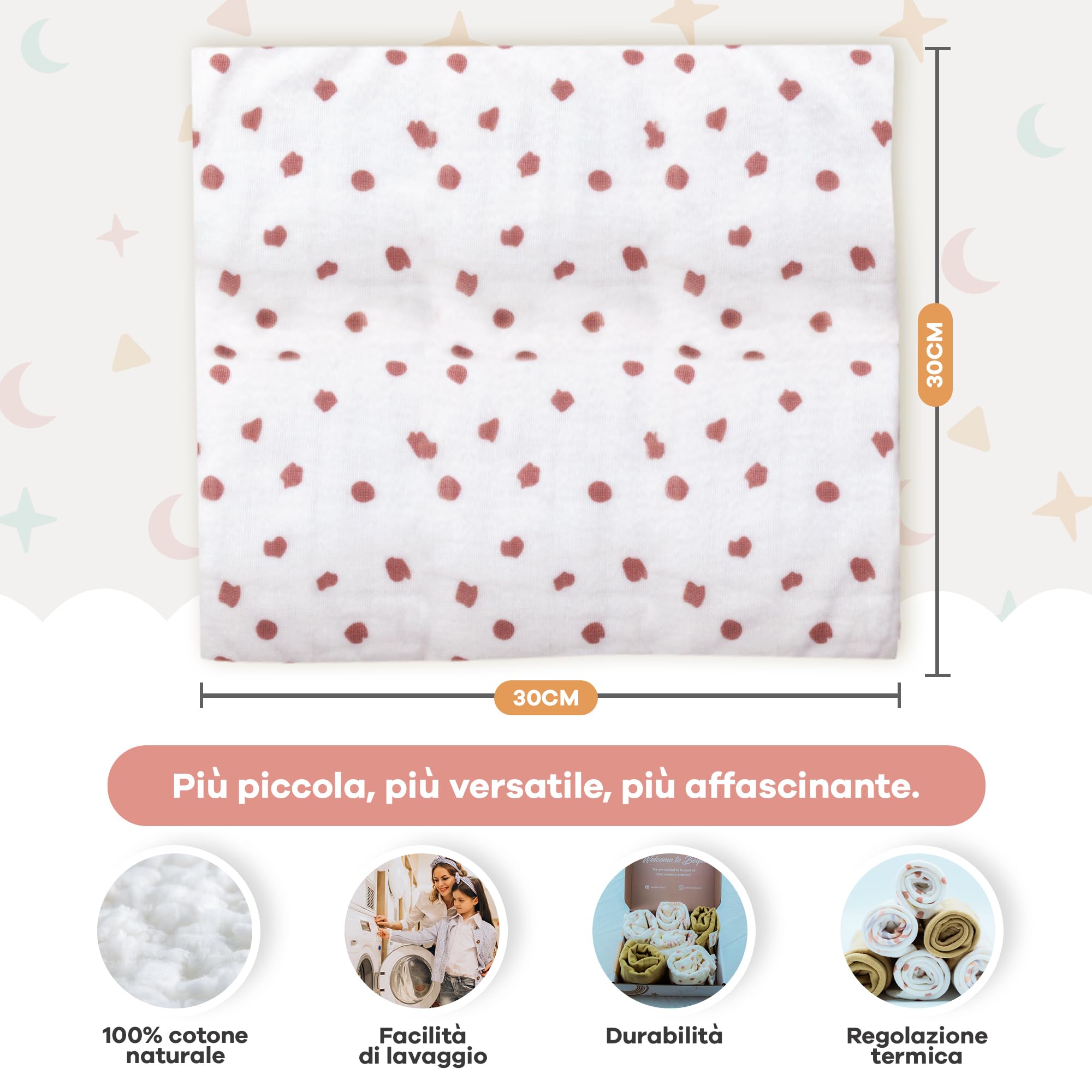 Set 6 quadrotti cotone neonato 30x30 cm Super soffici Beige