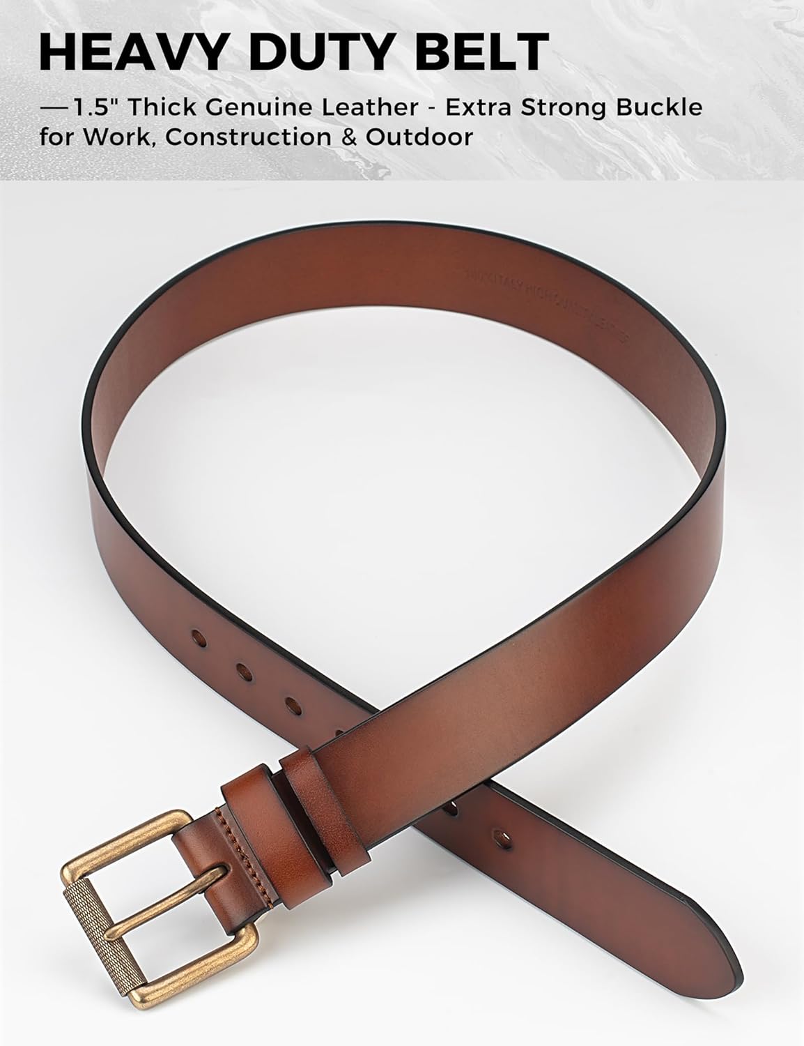 Mens Heavy Duty Full Grain Leather Belt - 1 1/2 Italian Genuine Leather with Sturdy Buckle for Jeans Casual Pants - Image 4