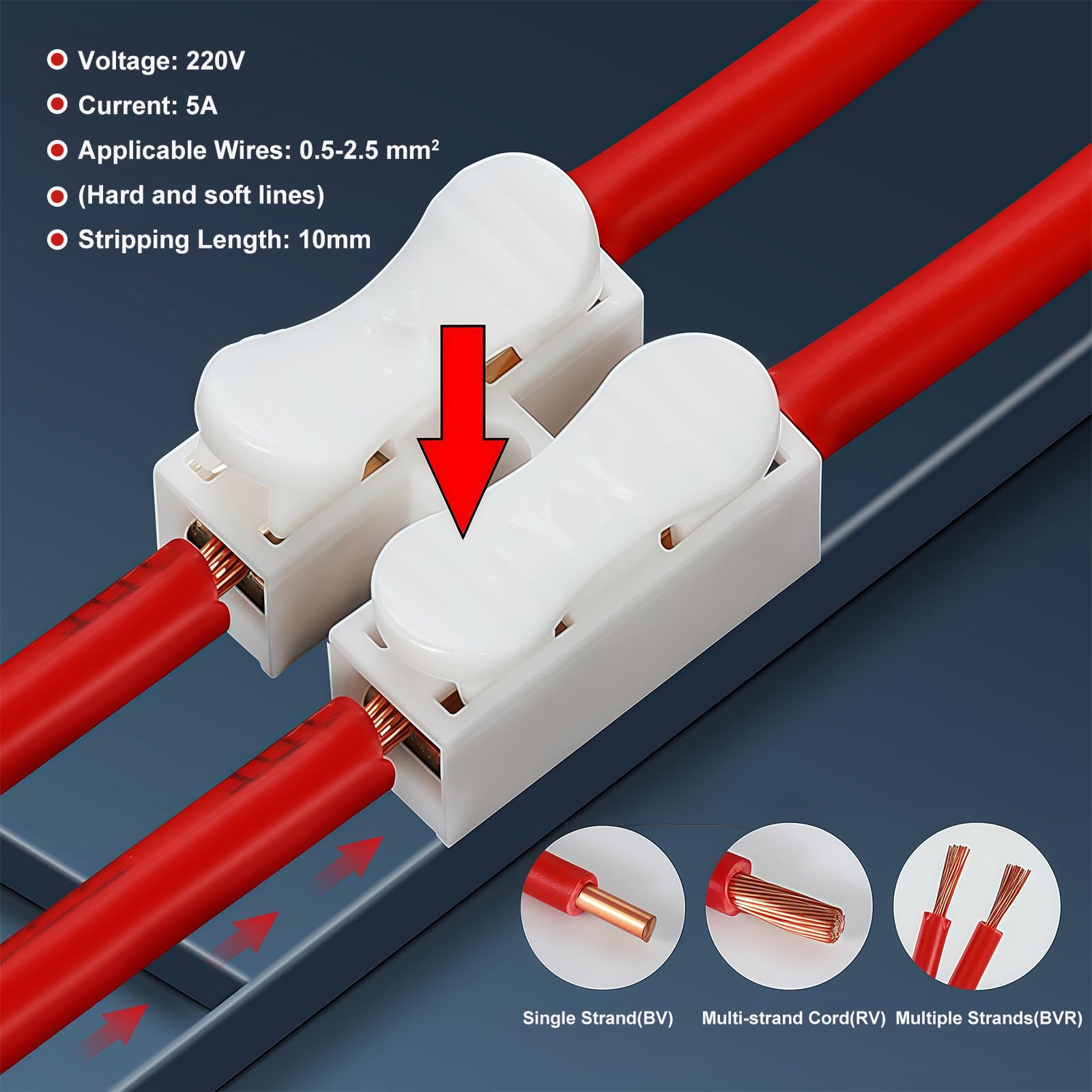 80 PCS CH2 Quick Spring Wire Connector Blocks, Electrical Cable Clamp Terminal Block Quick Terminals Connector Block for Electrical Wiring (White) - Image 3