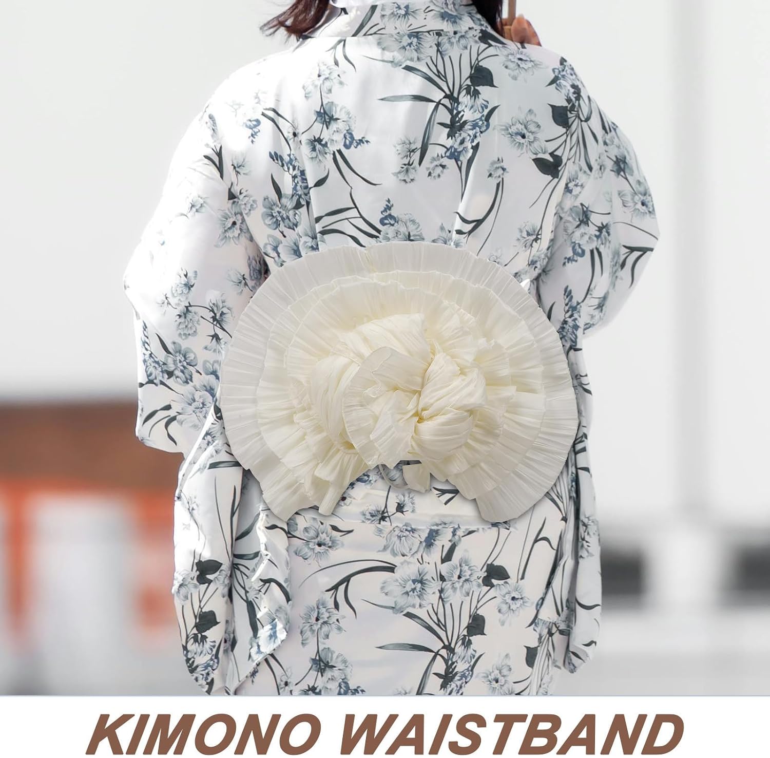 Japanese Style Kimono Costume Belt for Women, Beige Weaving Fabric Yukata Waist Belt with Comfortable and Supple Touch, Decorative Wide Waistband to Match Japanese Style Skirts