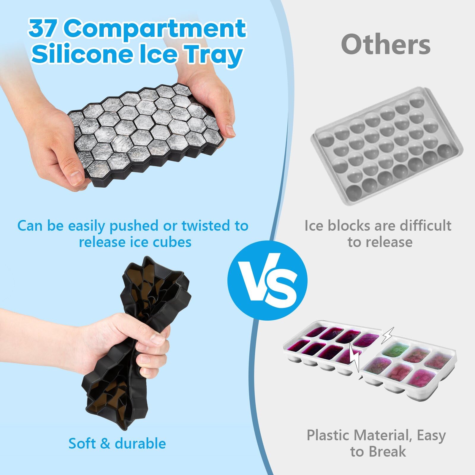 Stampo Per Cubetti Di Ghiaccio In Silicone, 37 Cubetti Esagonali Con Coperchio E Clip, Senza BPA, Per Cocktail E Whisky