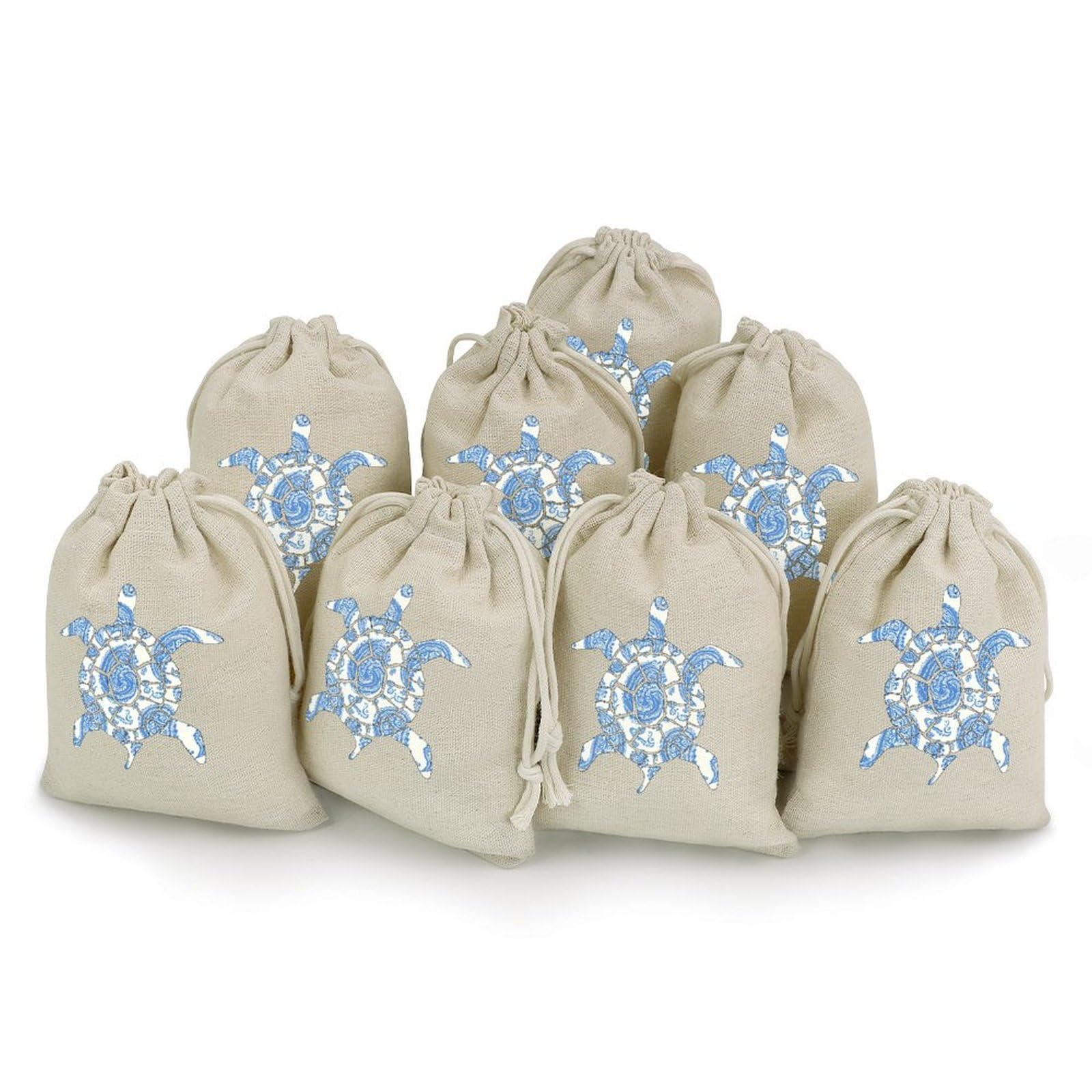 Blue Paisley Sea Turtles 8 Pack Small Gift Bags Cotton And Linen Drawstring Pockets Sachet Bag for Party Home Supplies