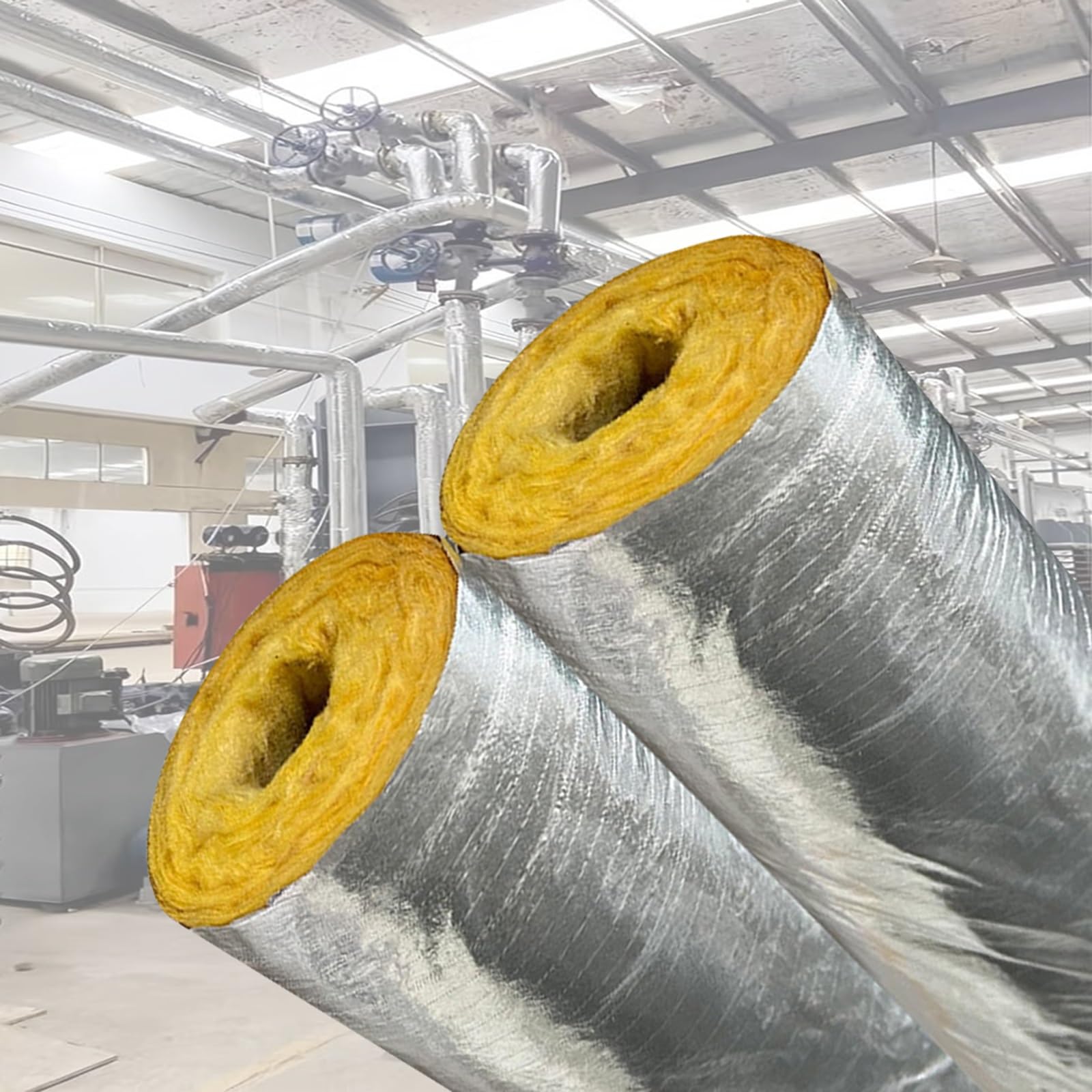 Aislamiento De Tuberías De Estufa, Tubo De Lana De Roca Con Aluminio, Aislamiento Térmico, Prevención De Incendios, Coquilla Aislante De Lana De Fibra De Vidrio(ID114.0mmxT50.0mmxL1.0m)