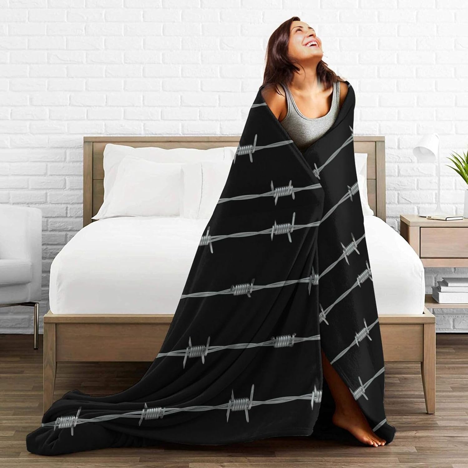 Graphic Barbed Wire Blanket Super Soft Flannel Throw,Ultra-Soft Blanket for Bed Or Sofa All Season,Cozy Lightweight Blankets for Women Kids Adults 50"X 40"