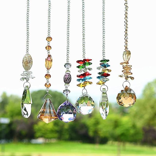 Dimoxii 6 Pcs Prism Crystal Sun Catchers for Windows, Rainbow Maker Hanging Glass Ball Ornaments, Garden Beads Chain Decorations for Curtain, Mirror& Bedroom