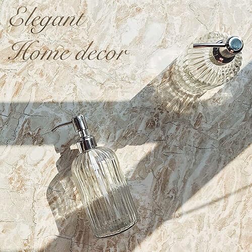 Vista 7 de JASAI Dispensador de jabón de vidrio transparente de 18 onzas con bomba de acero inoxidable a prueba de óxido, dispensador de jabón líquido