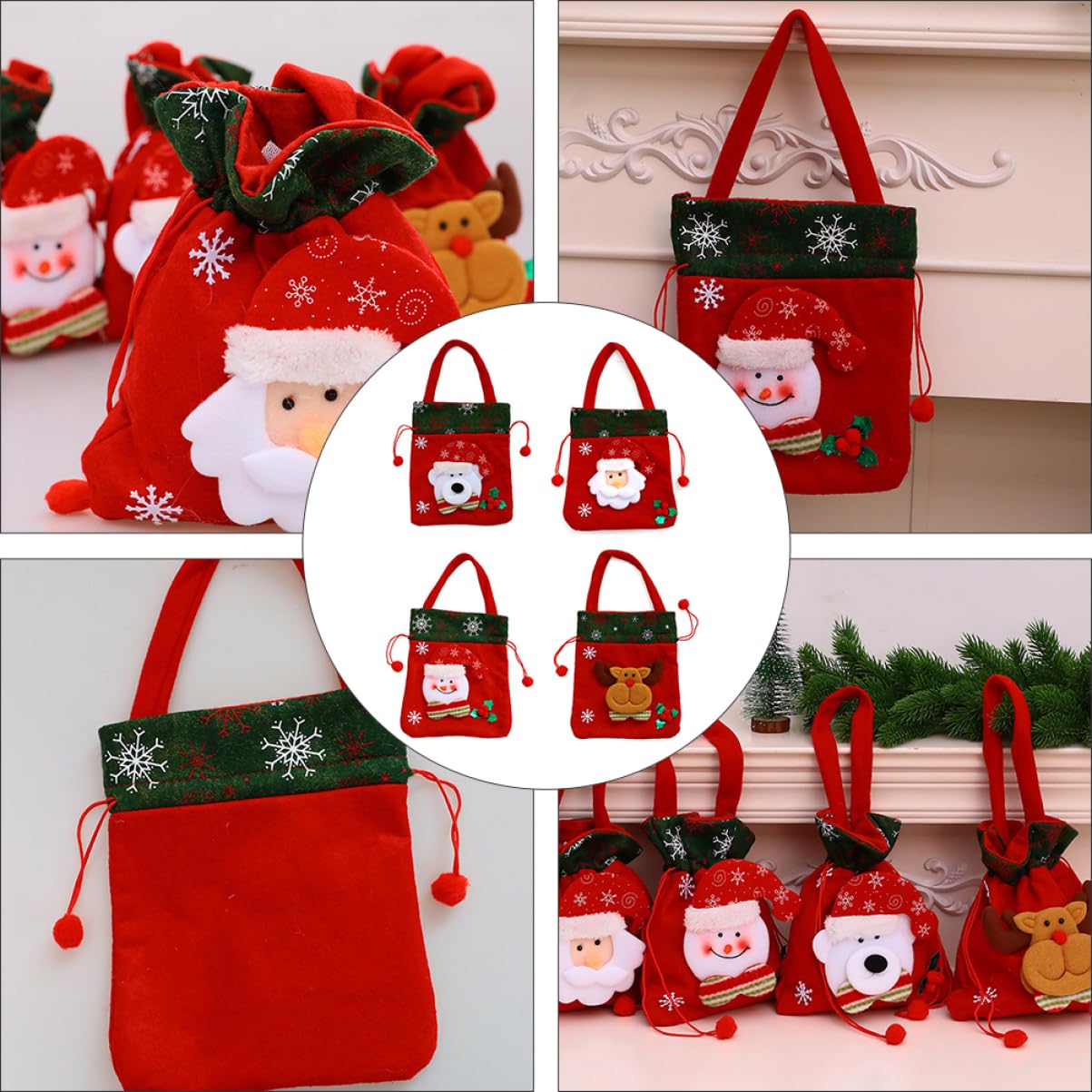 Didiseaon 8pezzi Sacchetti Di Natale Con Motivi Di Cartoni Animati Tote Pratico Per Caramelle Sacchetti Portatili Per Feste e Organizzazione Domestica