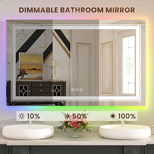 Miniatura 4 de WTTY Espejo de baño LED de 40 x 36 pulgadas con retroiluminación RGB y luz frontal, espejo LED regulable continuo para baño, espejo de tocador de