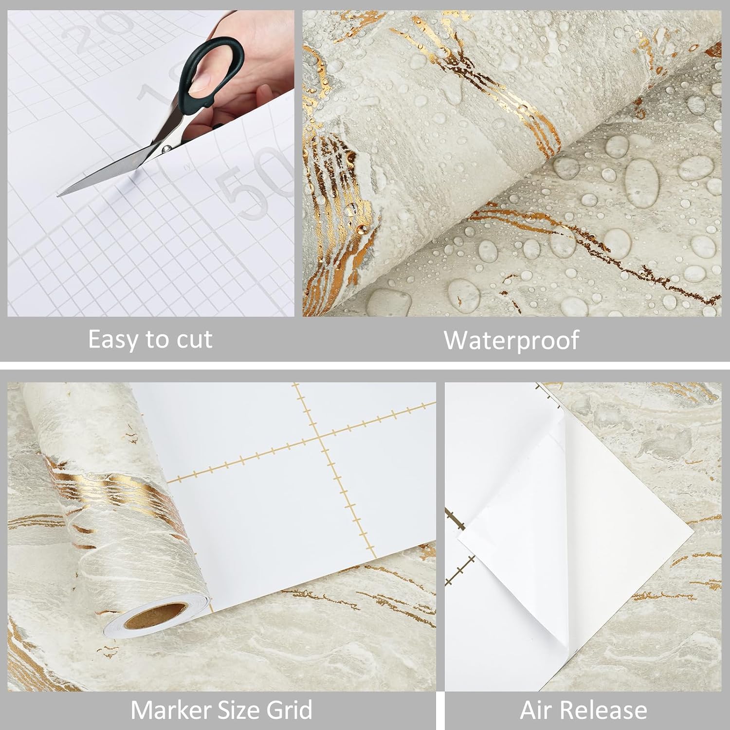WESTICK Thick Beige Marble Conatct Paper for Countertops Waterproof Matte Gold Granite Contact Paper Peel and Stick Vinyl Roll Removable Golden Marble Wallpaper for Tables Cabinets Walls 15.8" x 200"