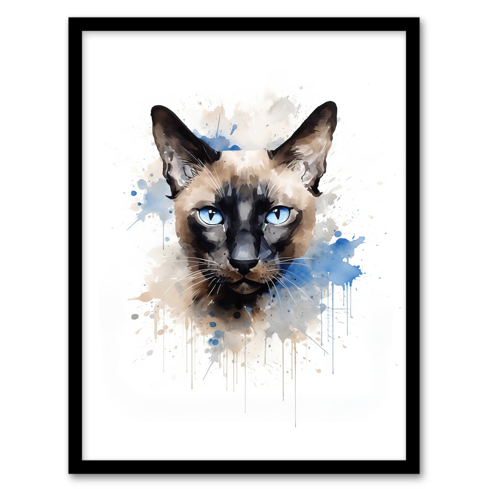 Artery8 Siamese Cat Lovers Gift Watercolour Pet Portrait Painting Artwork Artwork Framed Wall Art Print A4