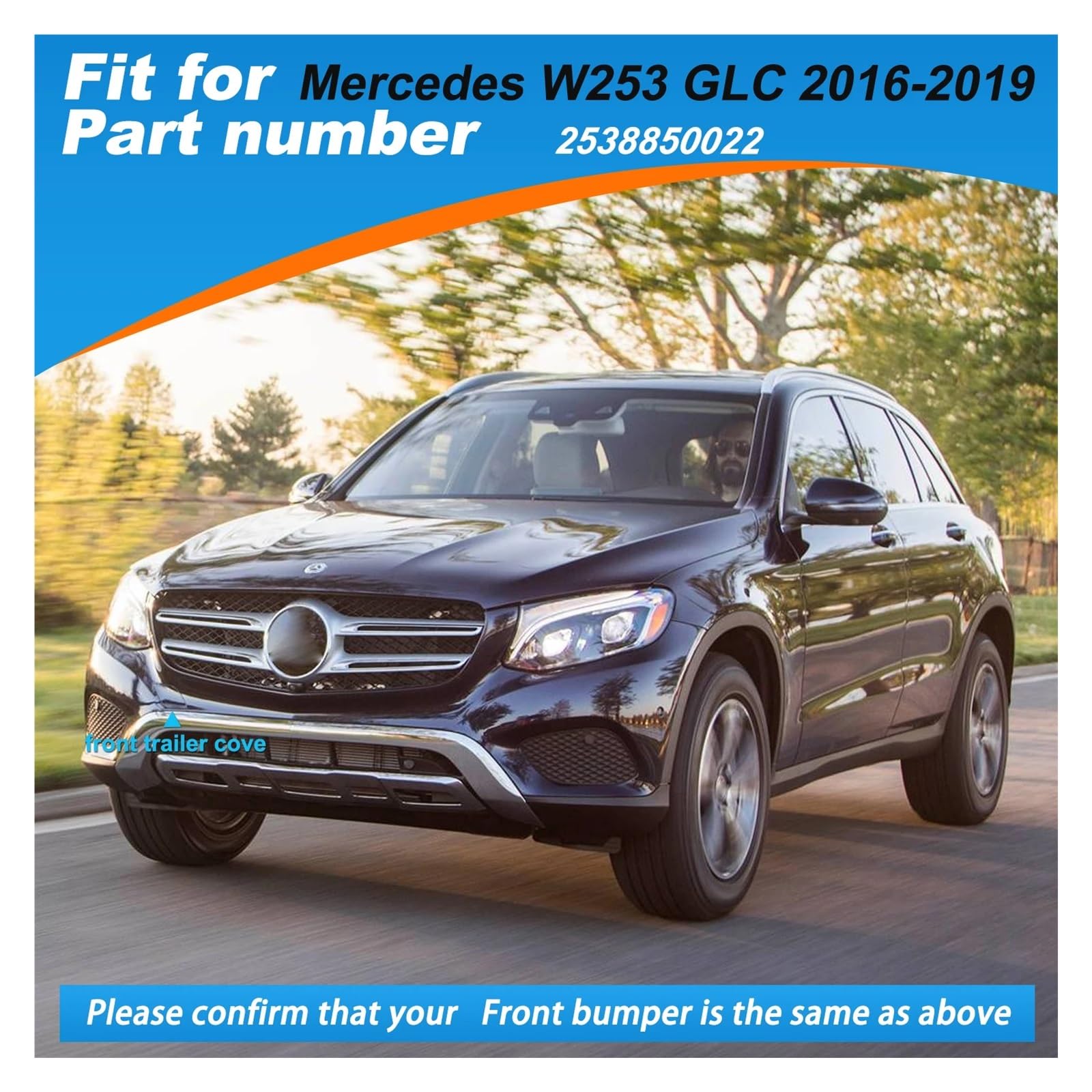 Osłona haka holowniczego zderzaka przedniego, zaczep holowniczy, kompatybilny z akcesoriami Benz Mercedes W253 GLC 2016 2017 2018 2019 2538850022 | Akcesoria do ucha holowniczego przedniego zderzaka 2538850022(Black Right Side)