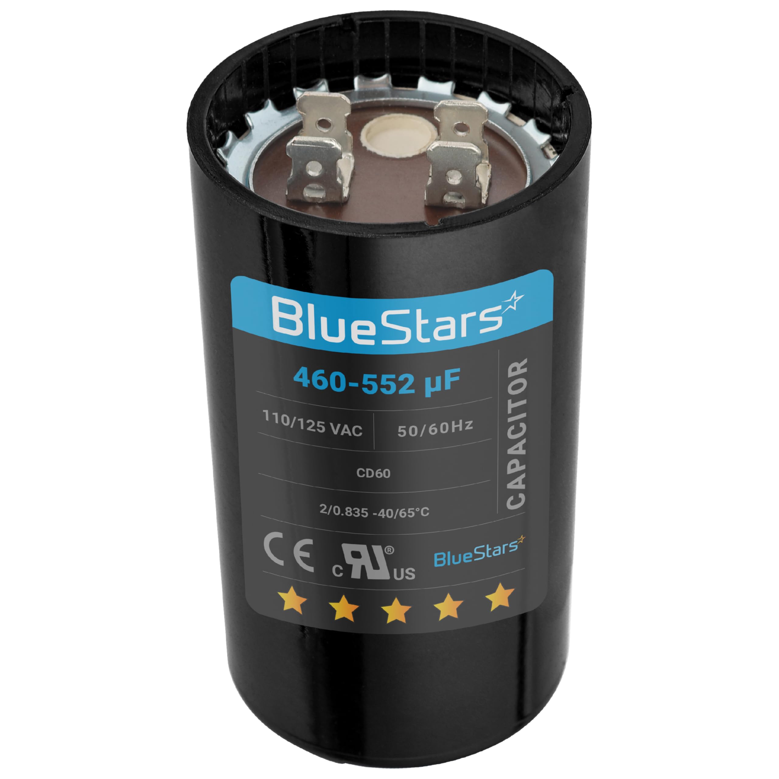 [2025 Upgraded] BlueStars 460-552 uF MFD 110-125 VAC Volts CD60 50/60 Hz Round Motor Start Capacitor - Universal Fit for AC Motor Run or Fan Start and Cool or Heat Pump Air Conditioner