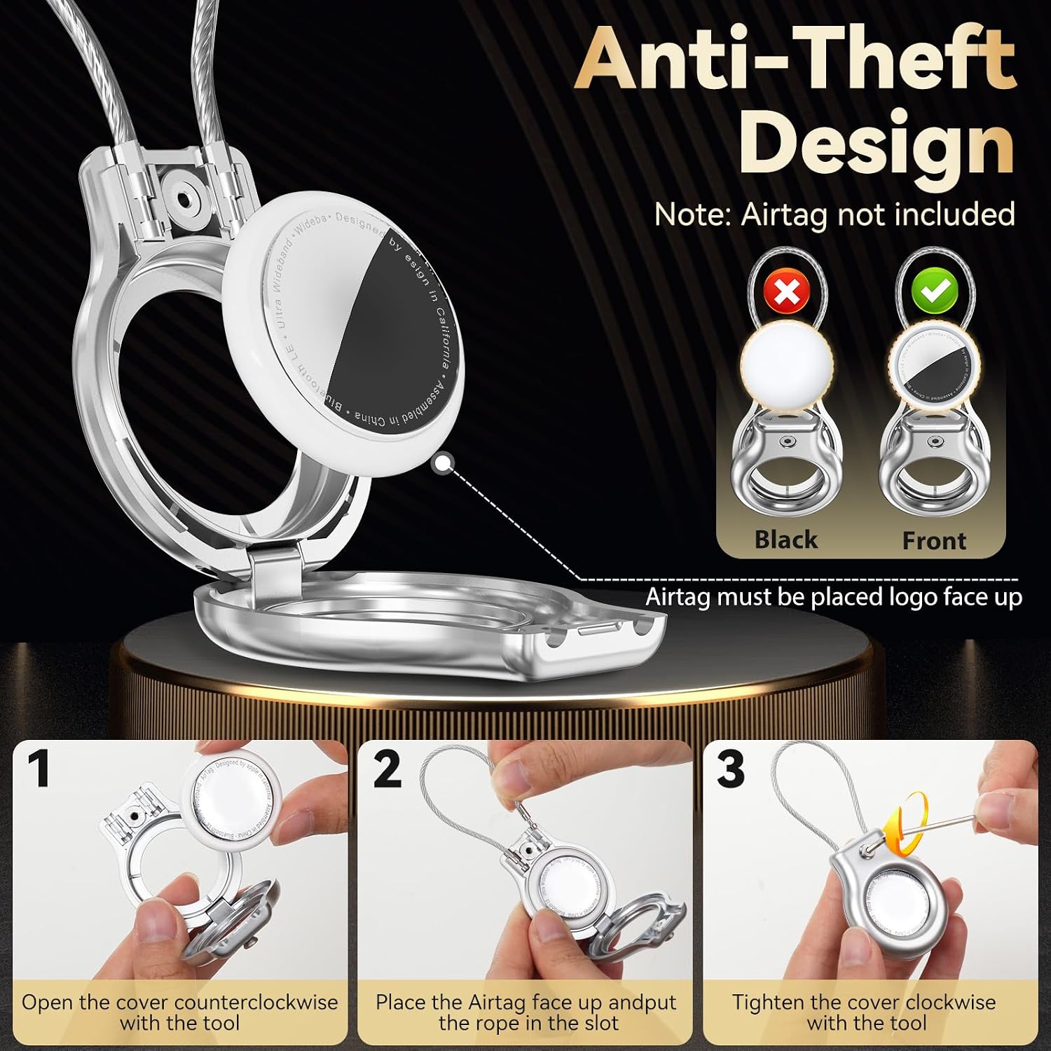 Ljusmicker for Metal Airtag Holder with Secure Lock,Waterproof Airtag Keychain for Apple Airtags,Air Tags-4 Pack, Air tag Case Accessories for Luggage, Bag,Key,Pet,Black/Black/Silver/Silver image 5