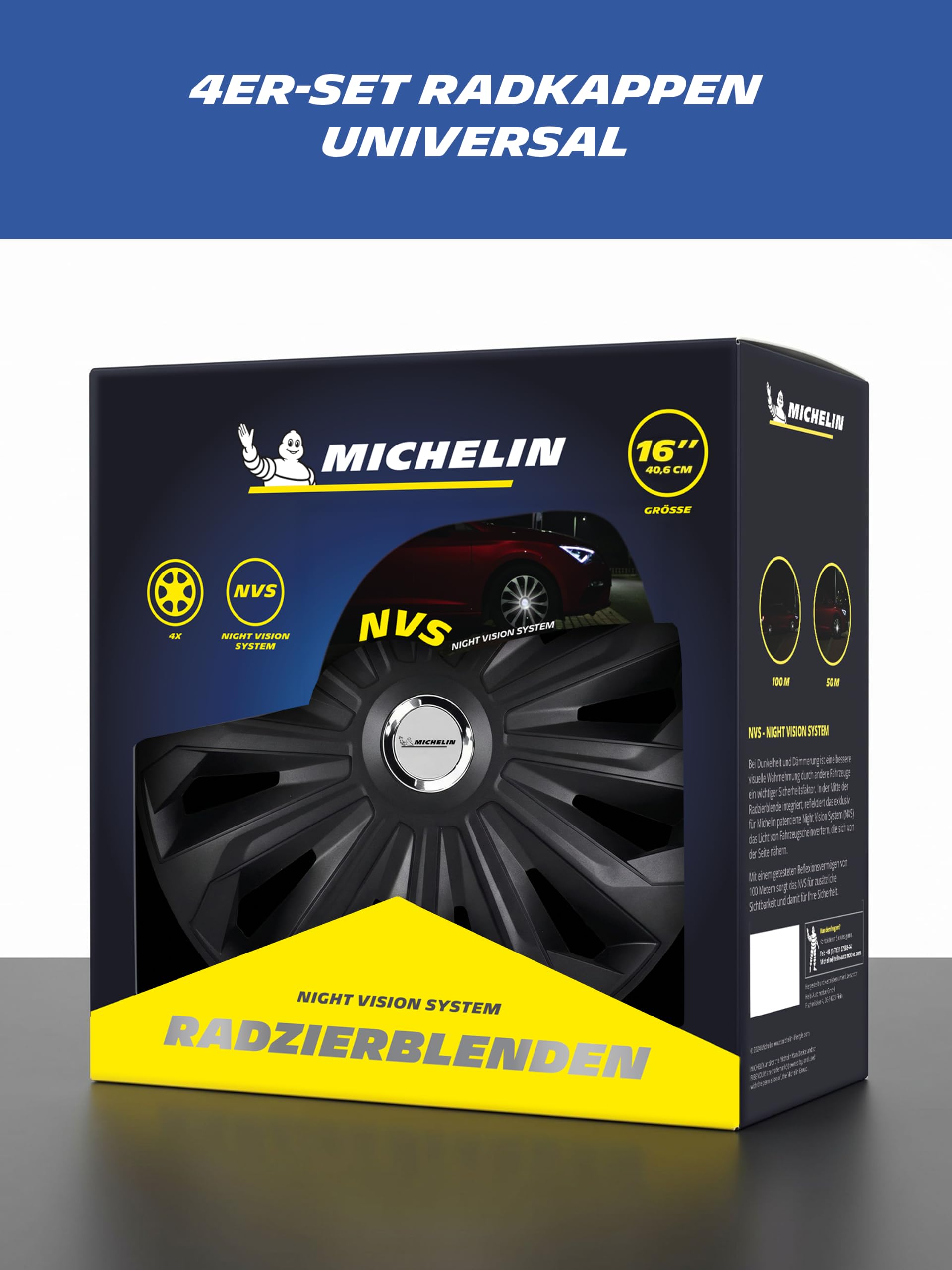 Michelin 92011 Kit d'enjoliveurs Fabienne, 4 pièces, 40.64 cm (16 pouces) avec système réflecteur N.V.S., noirs