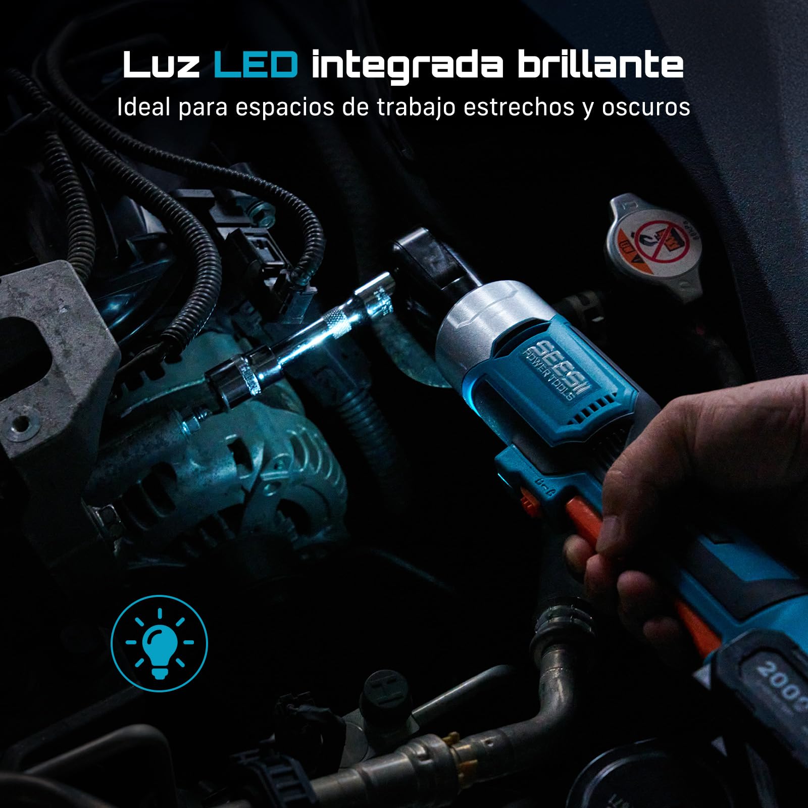 Seesii 3/8" Llave de carraca eléctrica, 80N·m llave de trinquete con baterías 2x2,0 Ah, 300 rpm Llave de carraca a batería con vasos de 10 a 17 mm, más adaptadores de 1/4" y 1/2" alargador de 3"