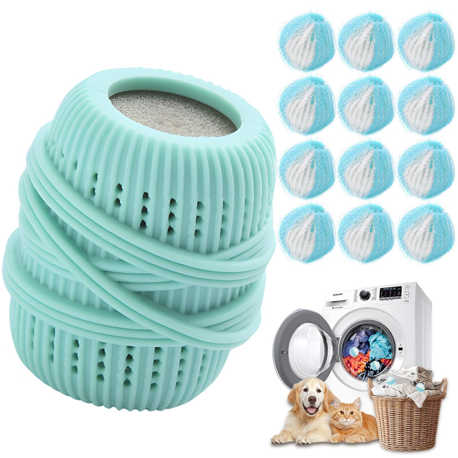 Acchiappa Peli per Lavatrice, 13 Pezzi Cattura Peli Lavatrice Cane, Gatto, Palline Lavatrice Cattura Peli, Raccogli Peli-Lavatrices Riutilizzabile, Raccogli Peli Lavatrice Raccogliere - 1