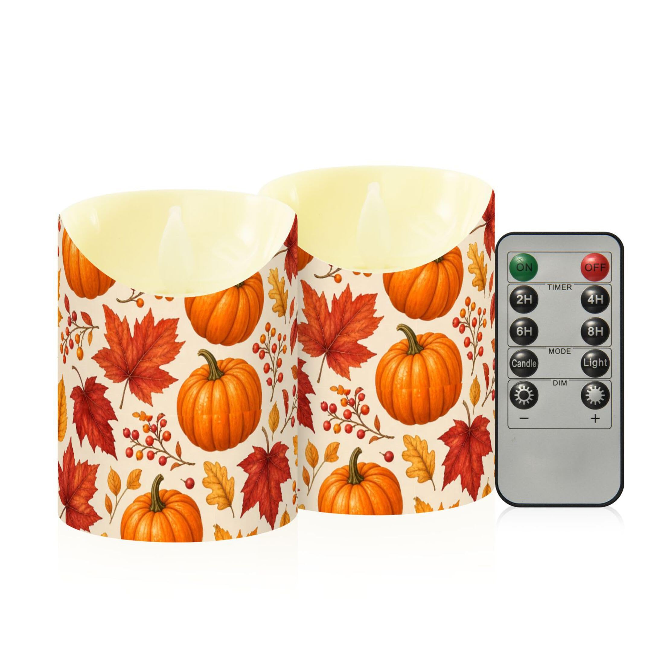 Fuauuyl Pumpkins LED Flameless Candles Flickering Plastic Pillar Candles Battery Operated Votive Candle with Remote Control and Timer, Home Decoration 2 Pack