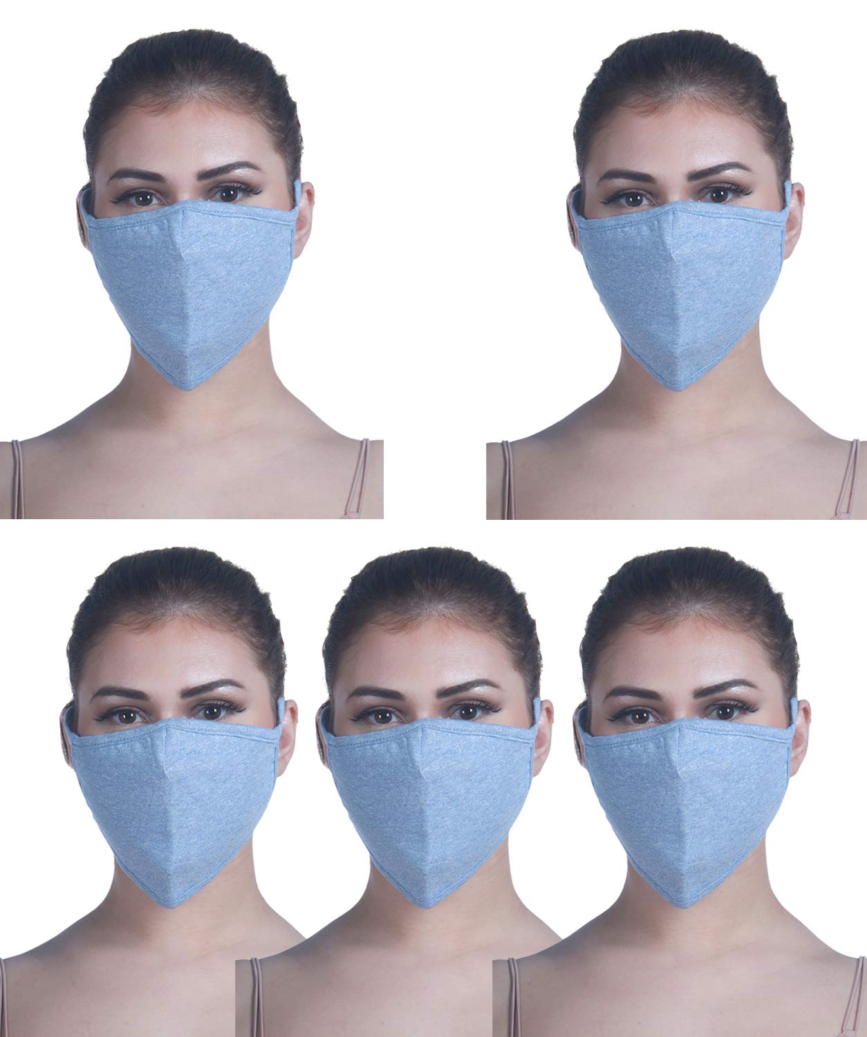 9 impression 2 Layered Knitted Cotton Masks Breathing Mask, Comfortable Reusable & Washable Face Masks - Pack of 5 (Blue)-picture-24