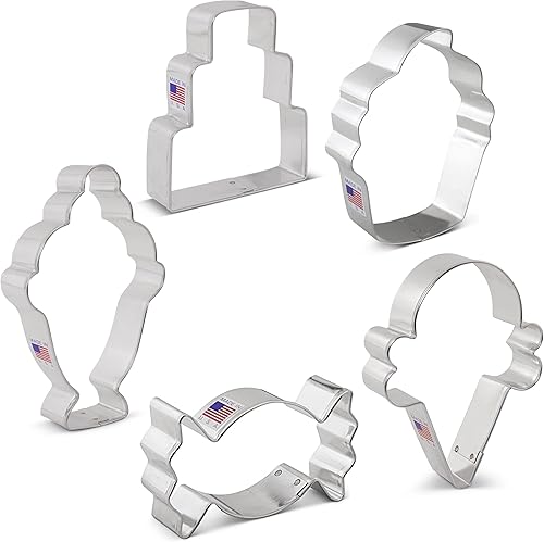 Miniatura 8 de Juego de 5 cortadores de galletas de dulces y dulces, hechos en los Estados Unidos por Ann Clark, caramelos, cupcakes, cono de helado, pasteles,