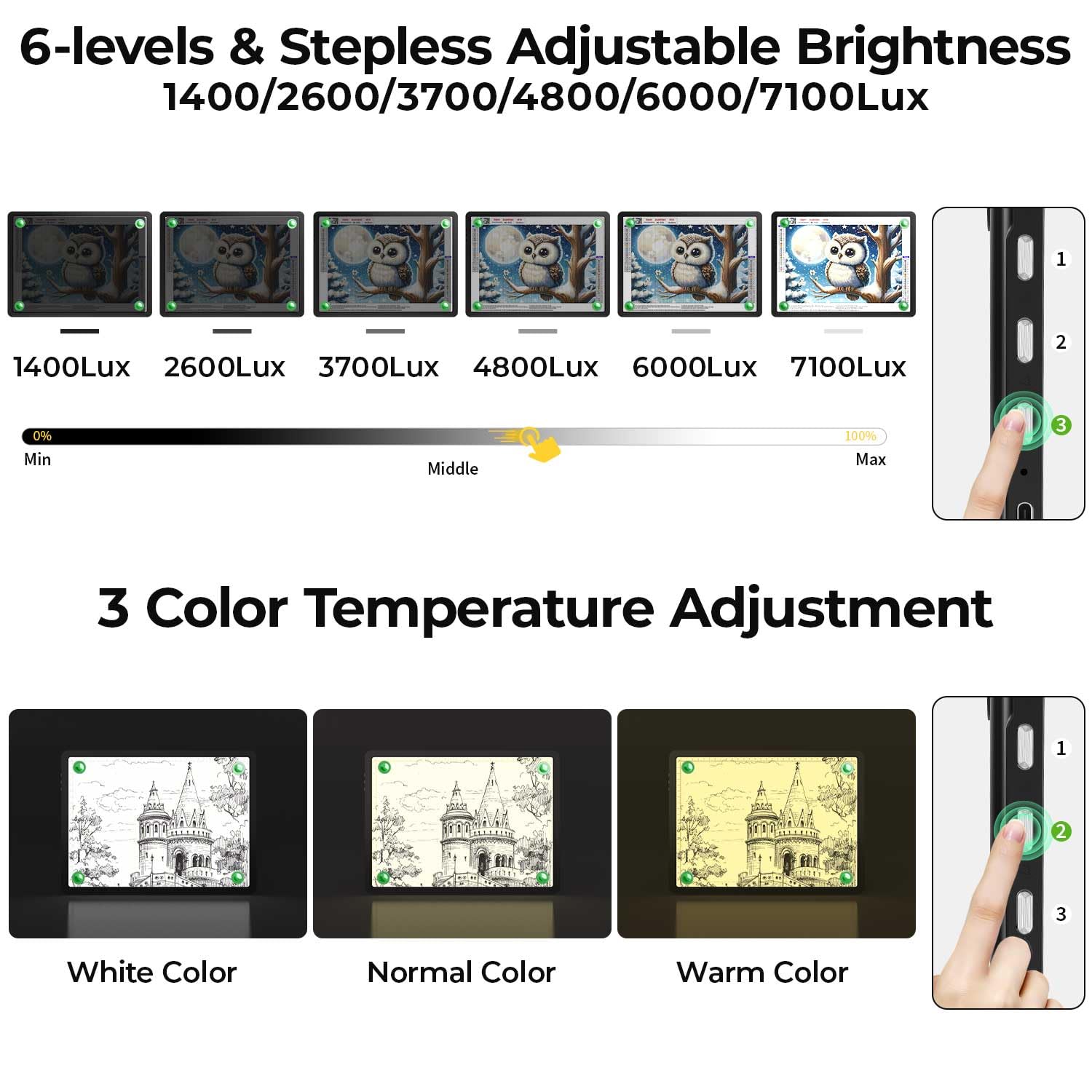 Zocelight Rechargeable A4 Light Pad with Built-in Stand,Super Bright Magnetic Light Table with Physical Buttons,Wireless Light Box for Tracing Light Board for Diamond Painting,Sketching Weeding Vinyl - Image 4