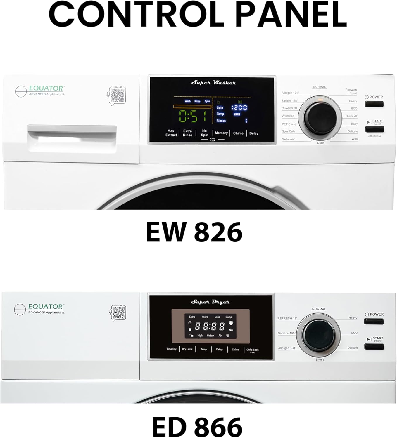 Equator Matching Laundry Set 110V ONE OUTLET 15 Lb Washer 1.62 cu.ft+13Lb Vented Dryer 3.1cu.ft