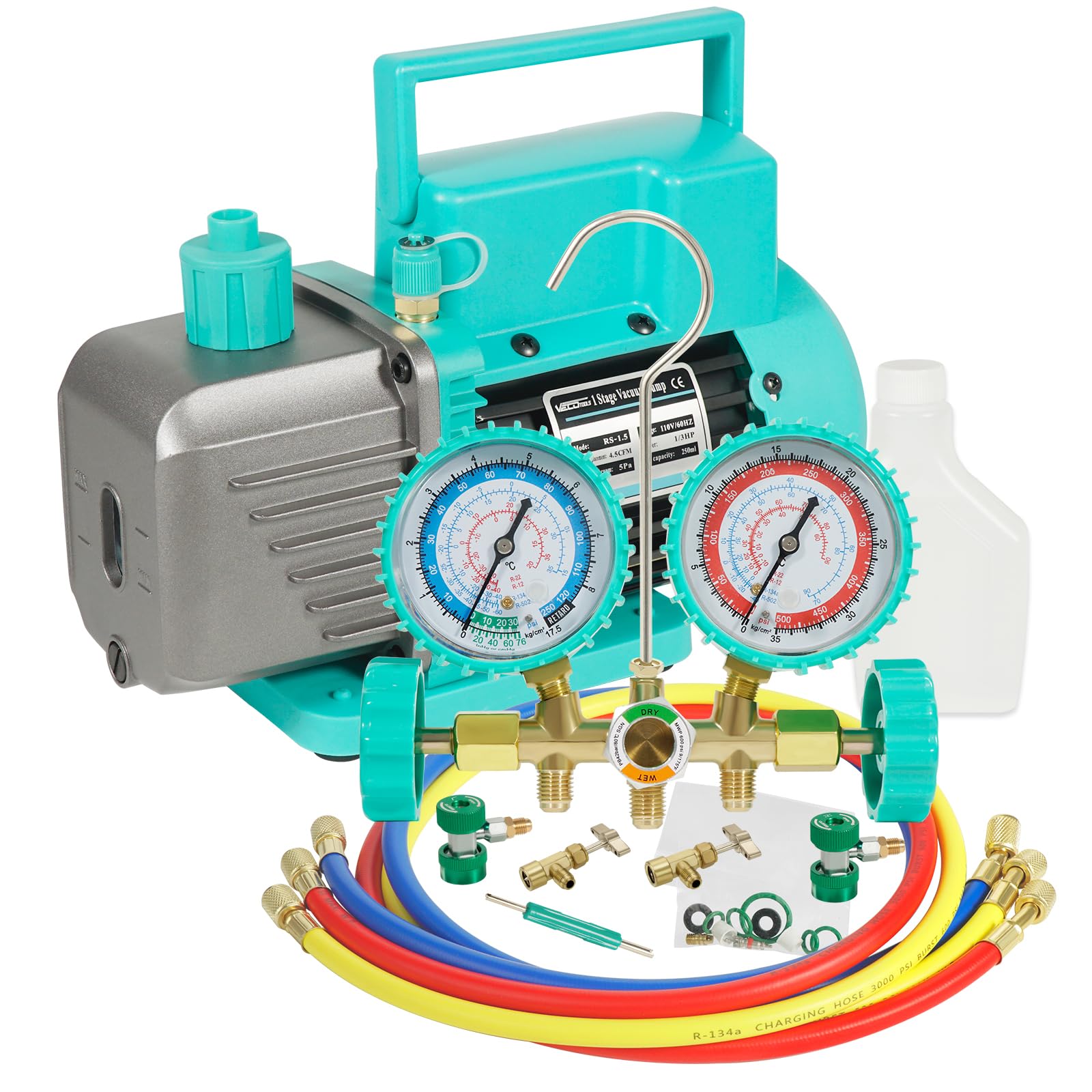 Photo 1 of VECOTOOLS 4.5CFM Vacuum Pump & AC Manifold Gauge Set