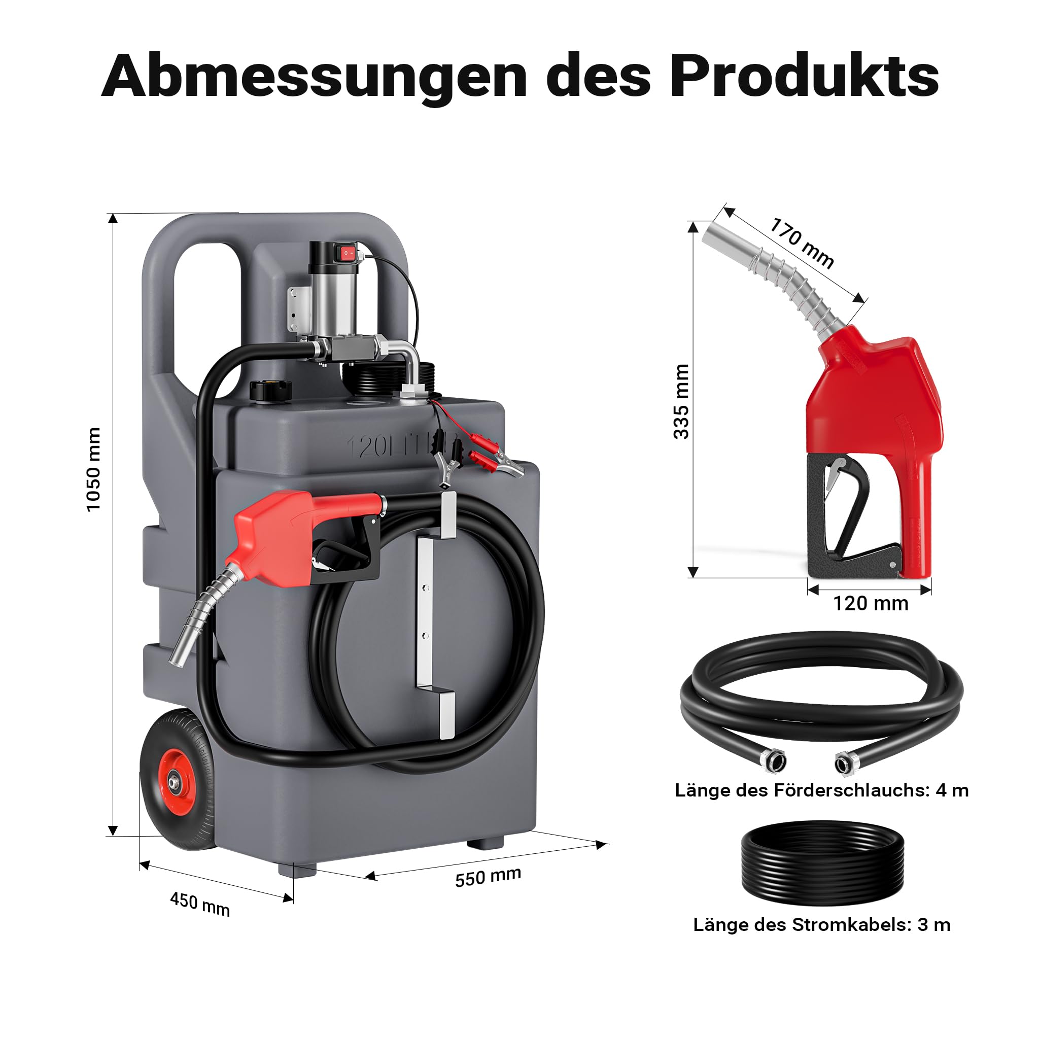 Wiltec mobile Tankanlage 120 l mit 12 V Pumpe, Kraftstoffbehälter für Dieselkraftstoff, tragbare Dieseltankanlage für flexibles Tanken