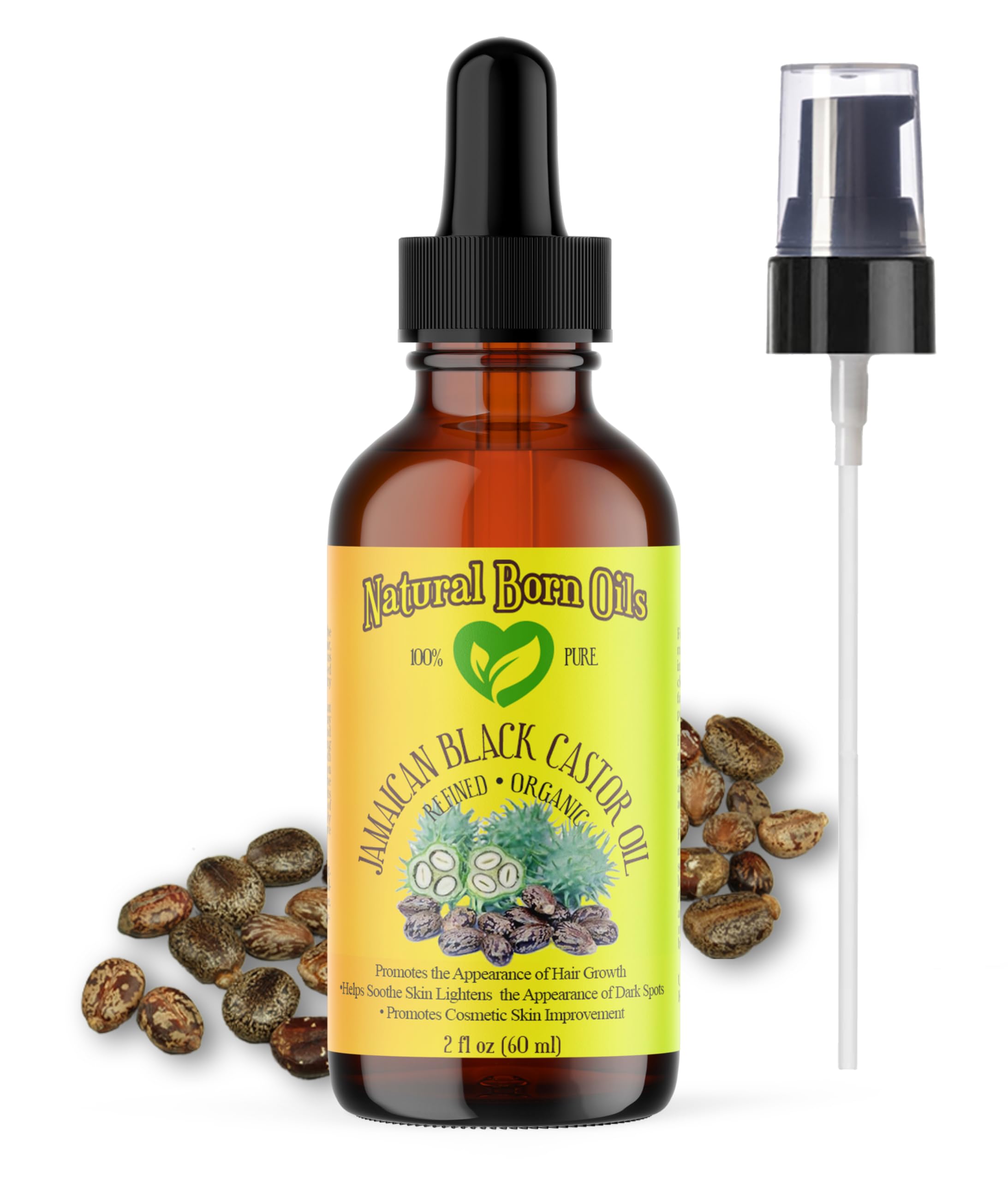 Natural Born Oils Jamaican Black Castor Oil, 2 oz, Organic, Cold?Pressed, Rich in Ricinoleic Acid, Ideal for Skin Softening, Hair Appearance Boost