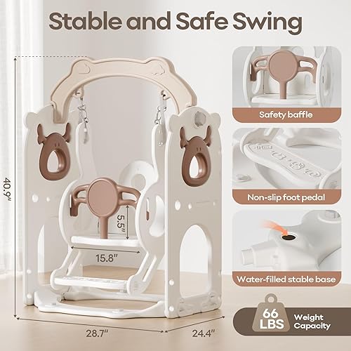 Miniatura 4 de Mloong Juego de toboganes y columpios 12 en 1 para niños pequeños de 1 a 3 años, para interiores y exteriores, con aro de baloncesto, golf, de fácil