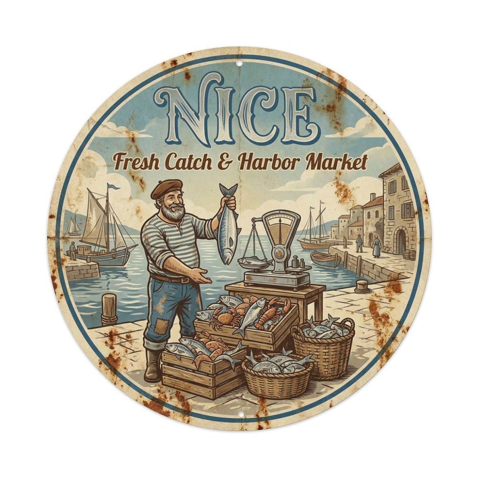 Nice Fresh Catch Harbor Market Cuisine Culture Travel Metal Tin Sign
