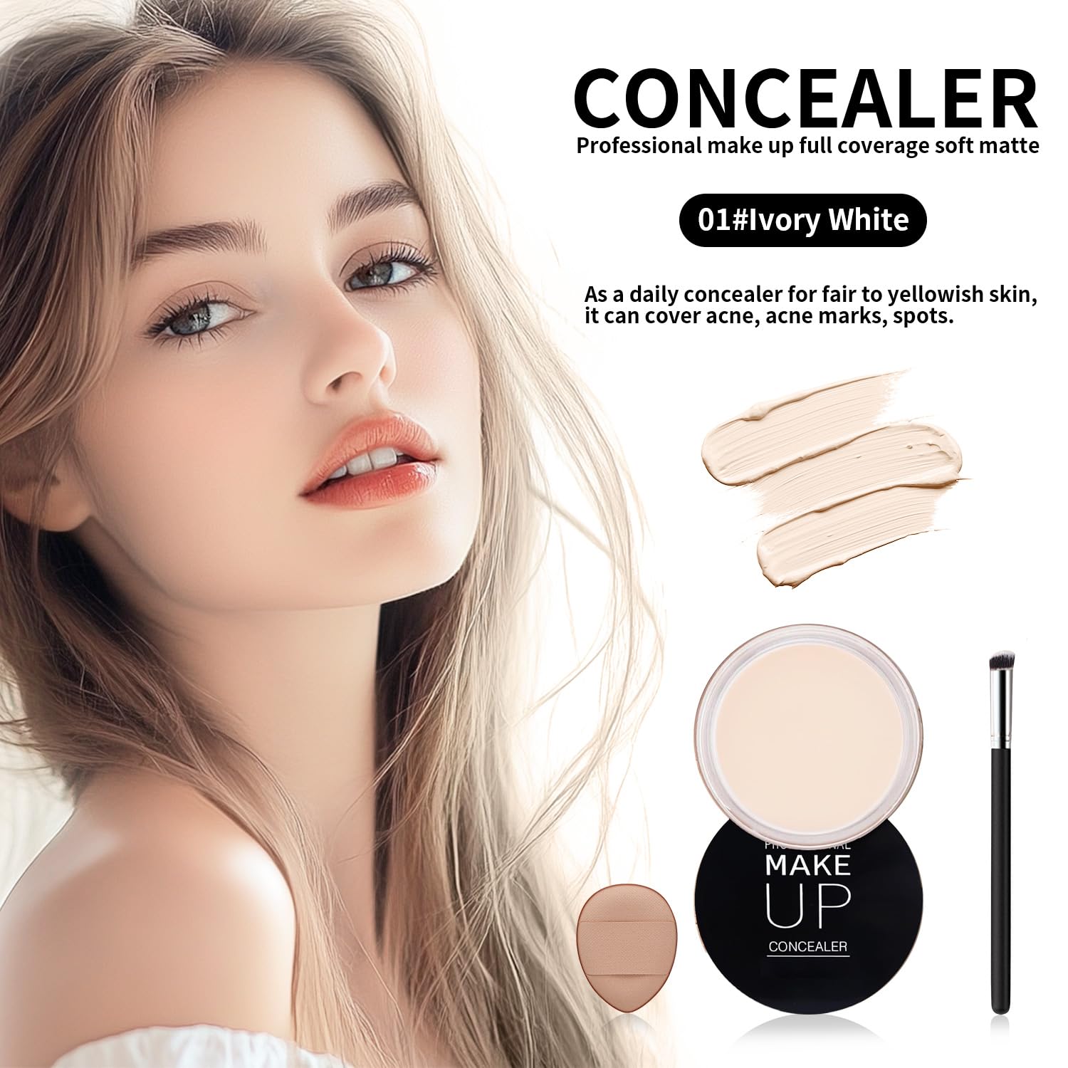 TEIHWAL Under Eye Concealer for Dark Circles Under Eye Corrector De Ojeras Long Lasting Cream White Concealer Tattoo Cover up Makeup-01 Ivory White
