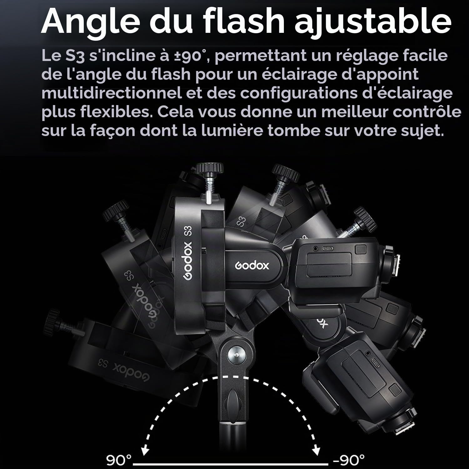 Godox S3 Support Flash (𝐒𝟐 𝐔𝐩𝐠𝐫𝐚𝐝𝐞), avec Baïonnette Bowens et Sabot Froid pour Godox AD200Pro, AD300Pro, AD400Pro, AD100Pro, V1, V860III, TT600, TT350. Support Flash pour Softbox et Snoot.