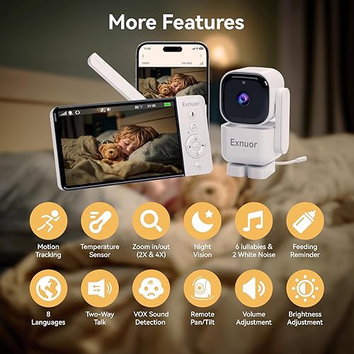 Miniatura 8 de Monitor de bebé inteligente WiFi con cámara y audio, pantalla 1080P de 5 pulgadas, monitor de bebé de video con aplicación, batería de 5000 mAh,