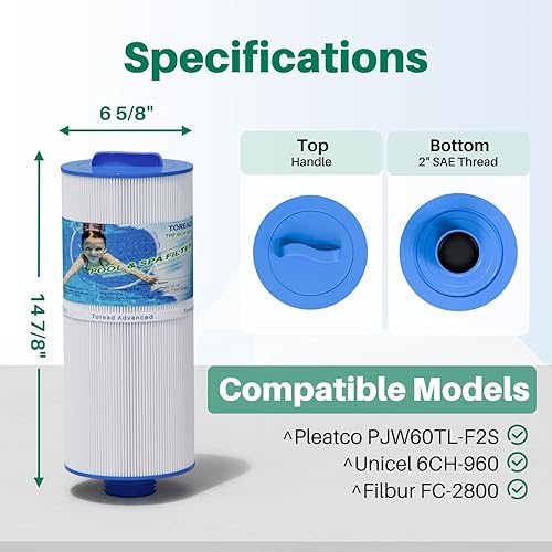 Miniatura 2 de TOREAD Filtro de spa 6CH-960 sustituye a los filtros de jacuzzi J-300, J400, PJW60TL-F2S, 14081, 6000-383A, Unicel 6CH-960, Filbur FC-2800,