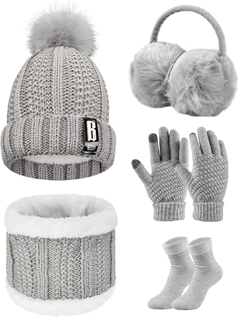 Voqeen 5 Pcs Winter Hats Women Scarves 