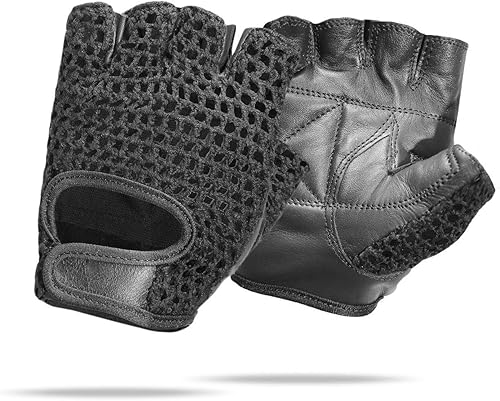 Guantes de cuero acolchados con gel de levantamiento de pesas de malla para entrenamiento, ciclismo, gimnasio, color negro (XXL)