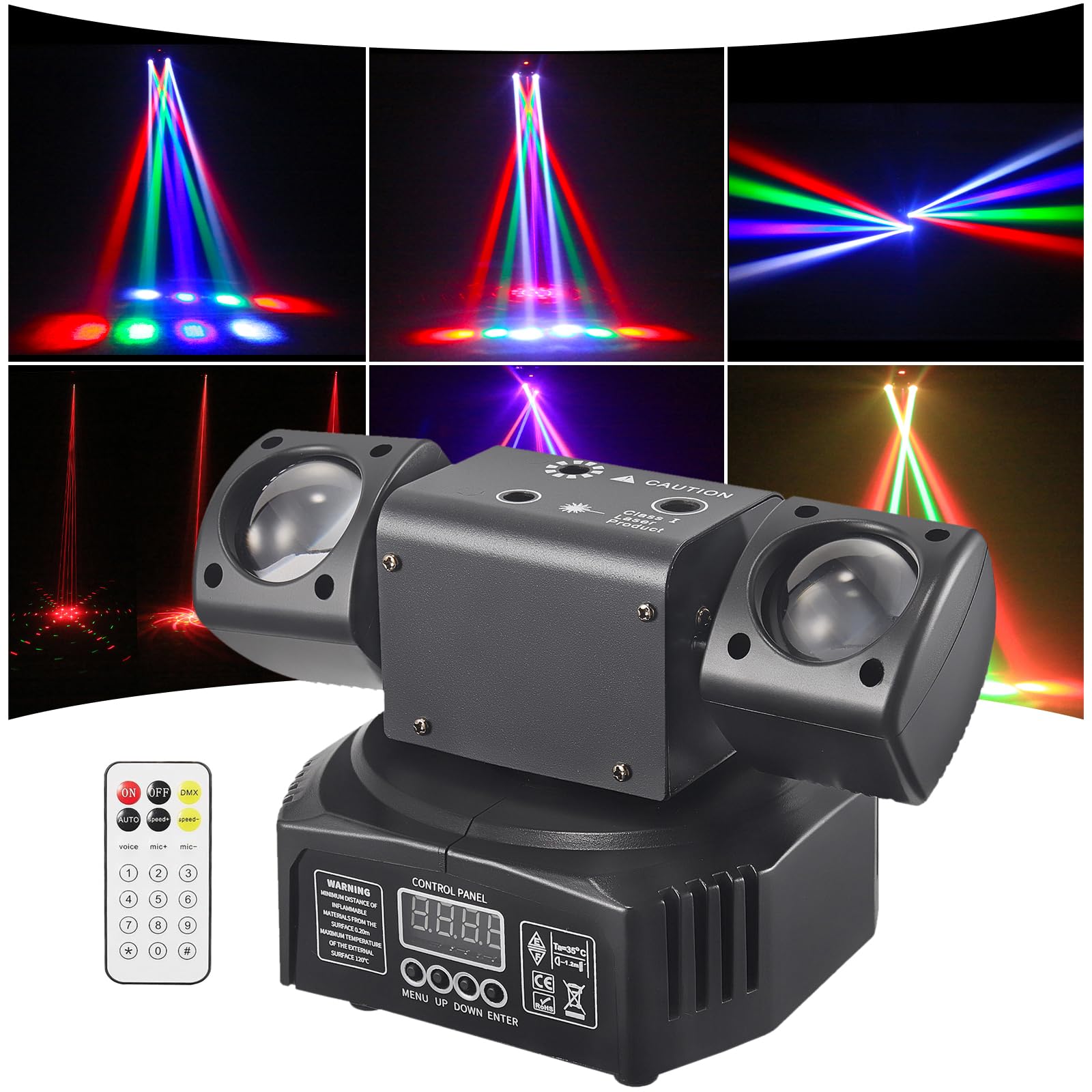 Mini LED Moving Head Effect Lights, Double Head, RGB Color 3535 Beads, 10W Strobe Beads, DMX512 Signal Control, Sound Activation - Image 2