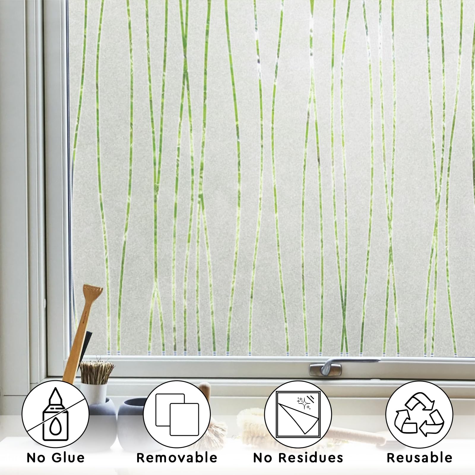 NINETREX Film de confidentialité en vinyle givré pour fenêtre - Autocollant décoratif amovible non adhésif - Contrôle de la chaleur - Anti-UV - Pour la maison, le bureau, le salon - 80 x 40 cm