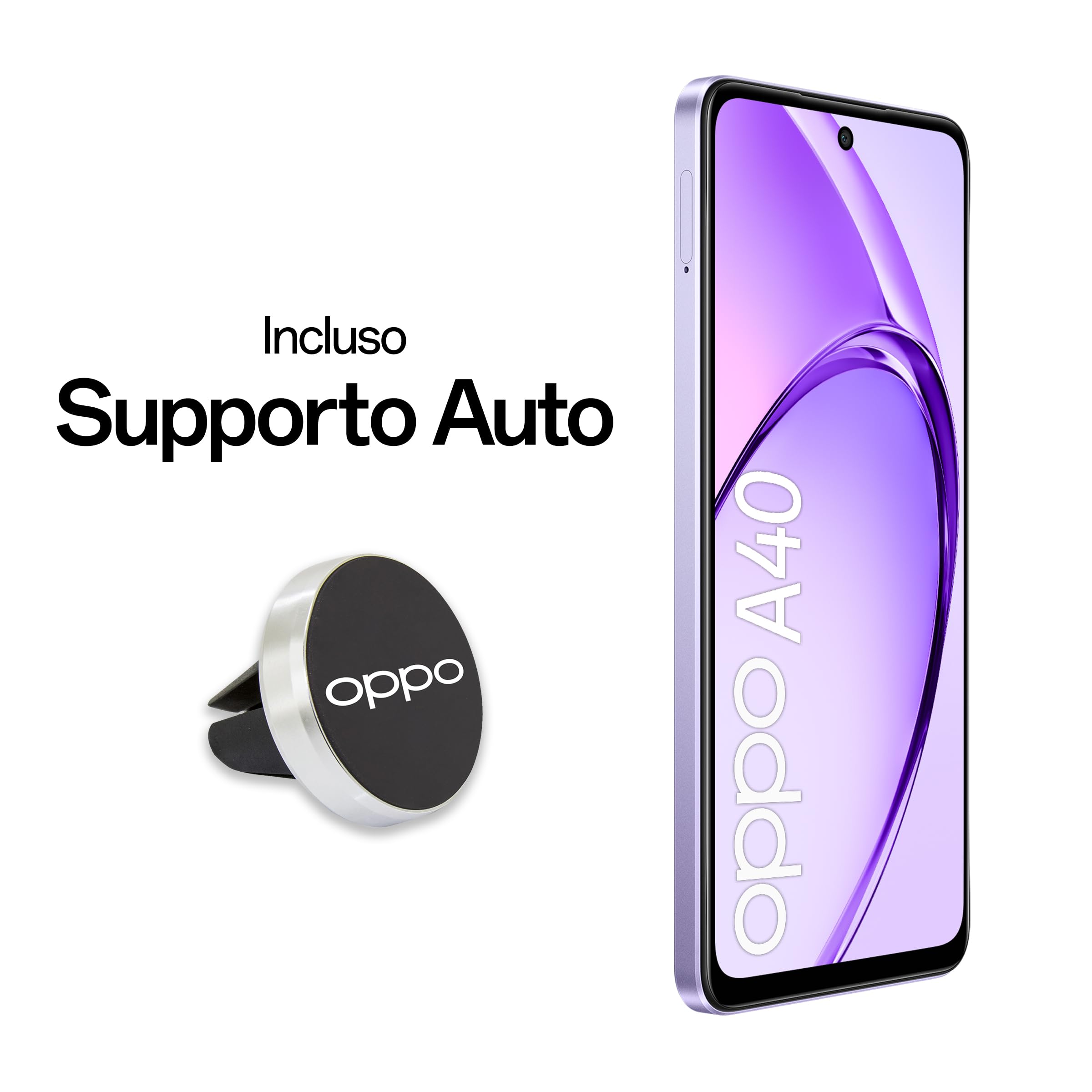 OPPO A40 Smartphone, Fotocamera AI 50MP, Selfie 5MP, Display 6.67” 90HZ LCD HD+, 5100mAh, RAM 4 Esp 8GB (+4GB Virtuali) +ROM 128GB, IP54, Supporto Auto [Versione Italia], Starry Purple