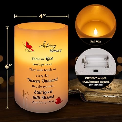 Miniatura 4 de Regalos conmemorativos, vela cardenal sin llama, luz LED de cera real con temporizador, regalo de condolencia por la pérdida de un ser querido,