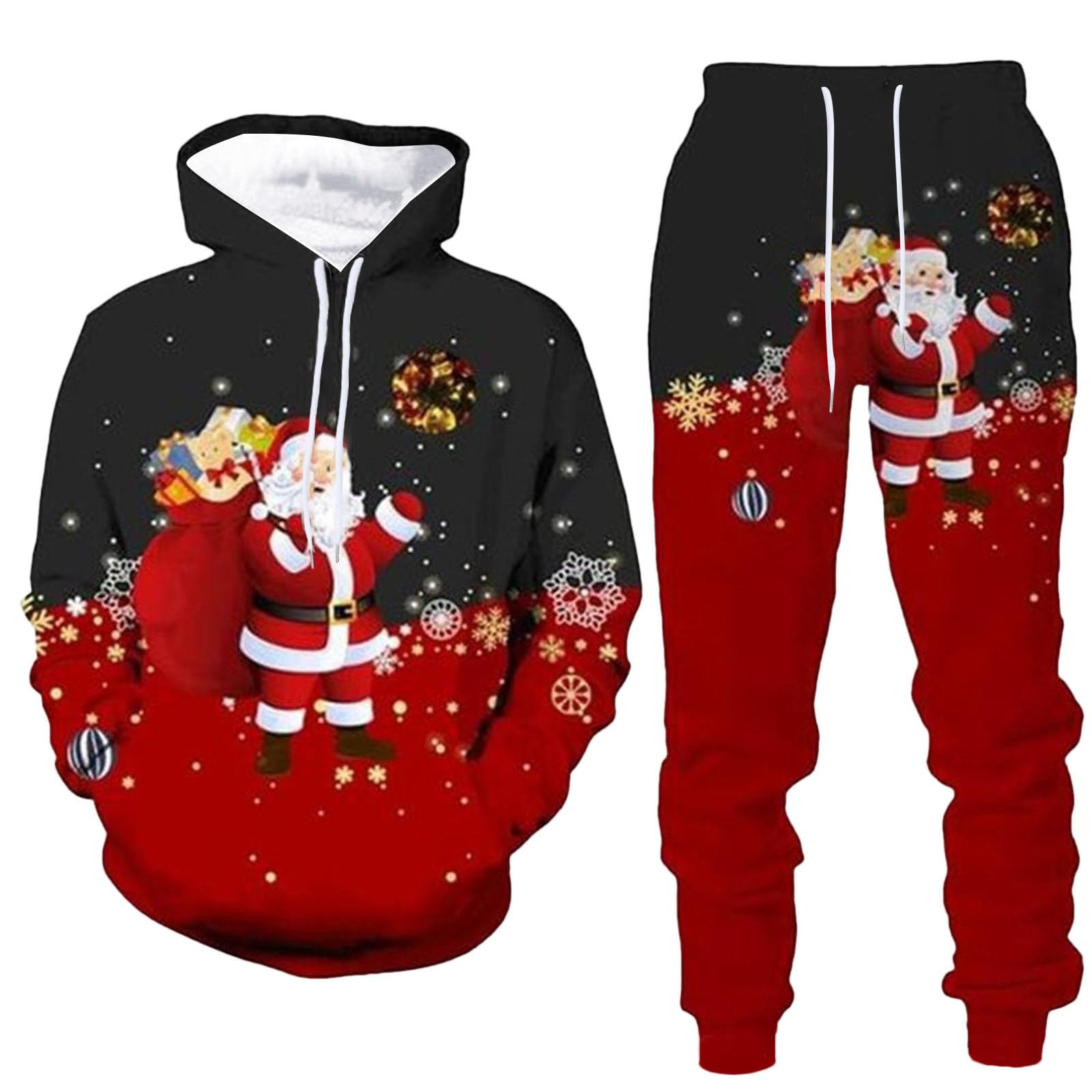 Christmas Jogging Suit Men's Long Tracksuit Comfortable Tracksuit Baggy Activewear Two Piece Outfit Y2K Hip Hop 2-Piece Hoodie and Jogging Bottoms Leisure Leisure Suit Winter Sportswear