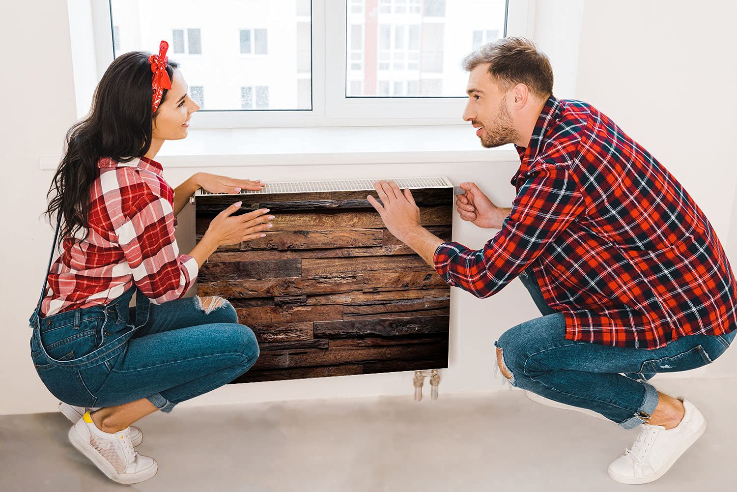 TMK ArtDeko Magnetische Heizkörperverkleidung Modernes Design Einfache Montage 80x60 Magnet Heizkörperabdeckung, Holz Braun