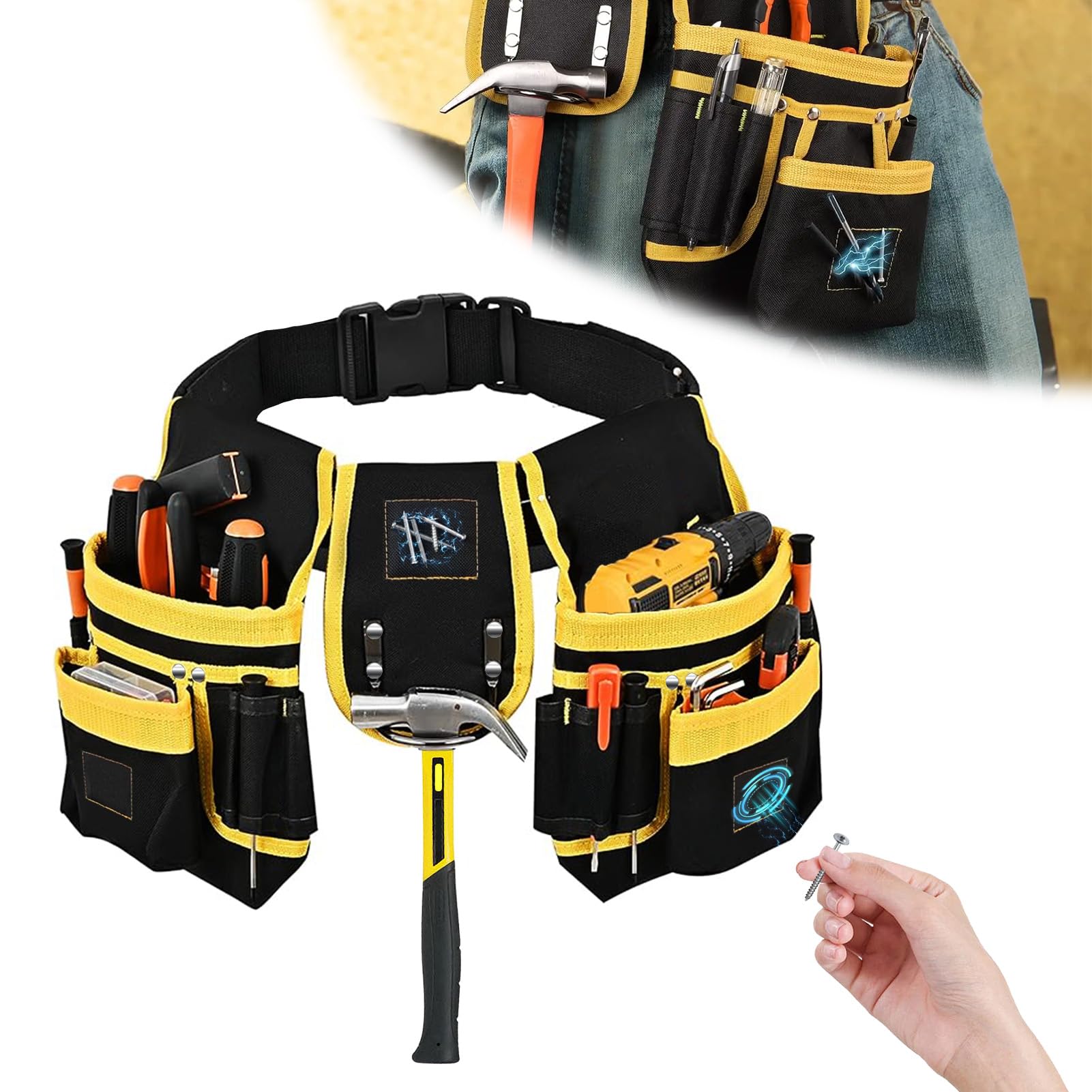 Cintura Porta Attrezzi,Porta Attrezzi da Cintura, con 26 tasche Cintura per Attrezzi da Lavoro,Cintura Elettricista per uomo,staccabile e regolabile per elettricisti,falegnami